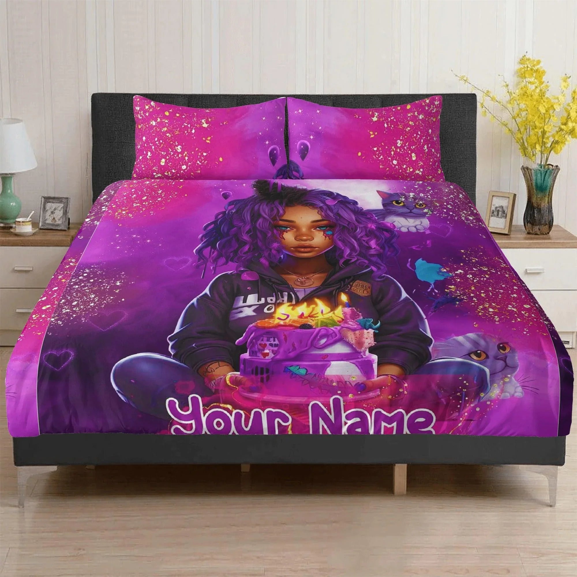 MelanatedME Custom Cute Girl Custom Pink3 Cake Dream 3 Pcs Beddings - D'Sare 