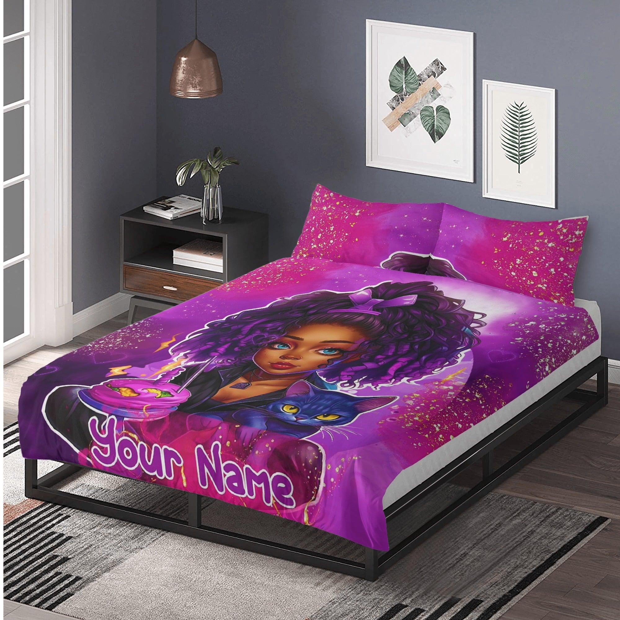 MelanatedME Custom Cute Girl Custom Pink Cake Dream5 3 Pcs Beddings - D'Sare 