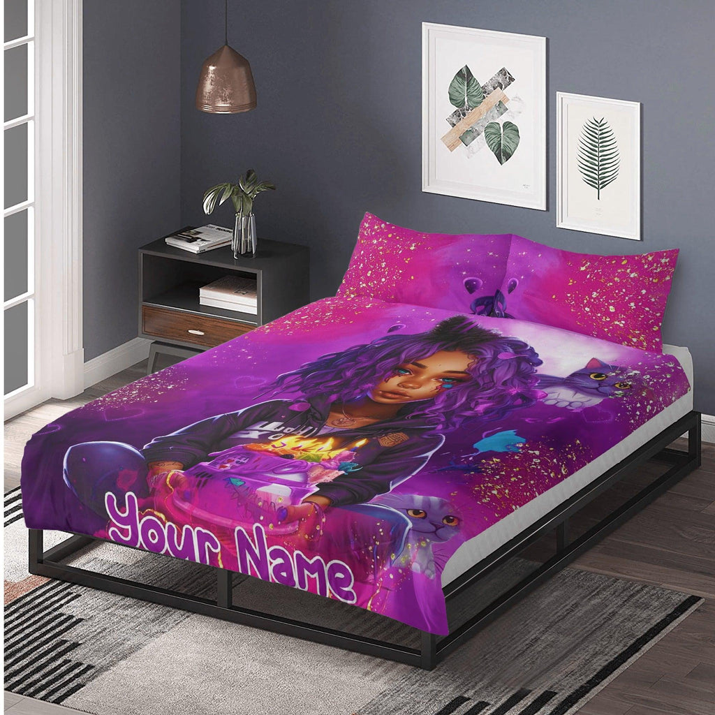 MelanatedME Custom Cute Girl Custom Pink3 Cake Dream 3 Pcs Beddings - D'Sare 