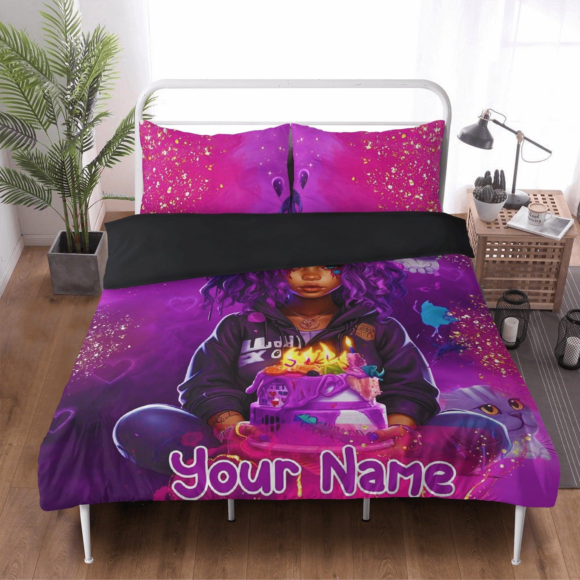 MelanatedME Custom Cute Girl Custom Pink3 Cake Dream 3 Pcs Beddings - D'Sare 