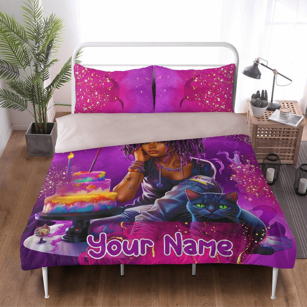 MelanatedME Custom Cute Girl Custom Pink 2 Cake Dream Bedding - D'Sare 