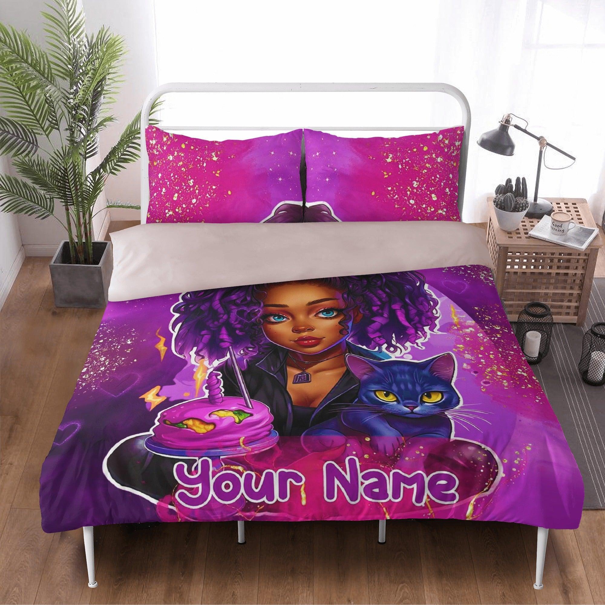 MelanatedME Custom Cute Girl Custom Pink Cake Dream5 3 Pcs Beddings - D'Sare 
