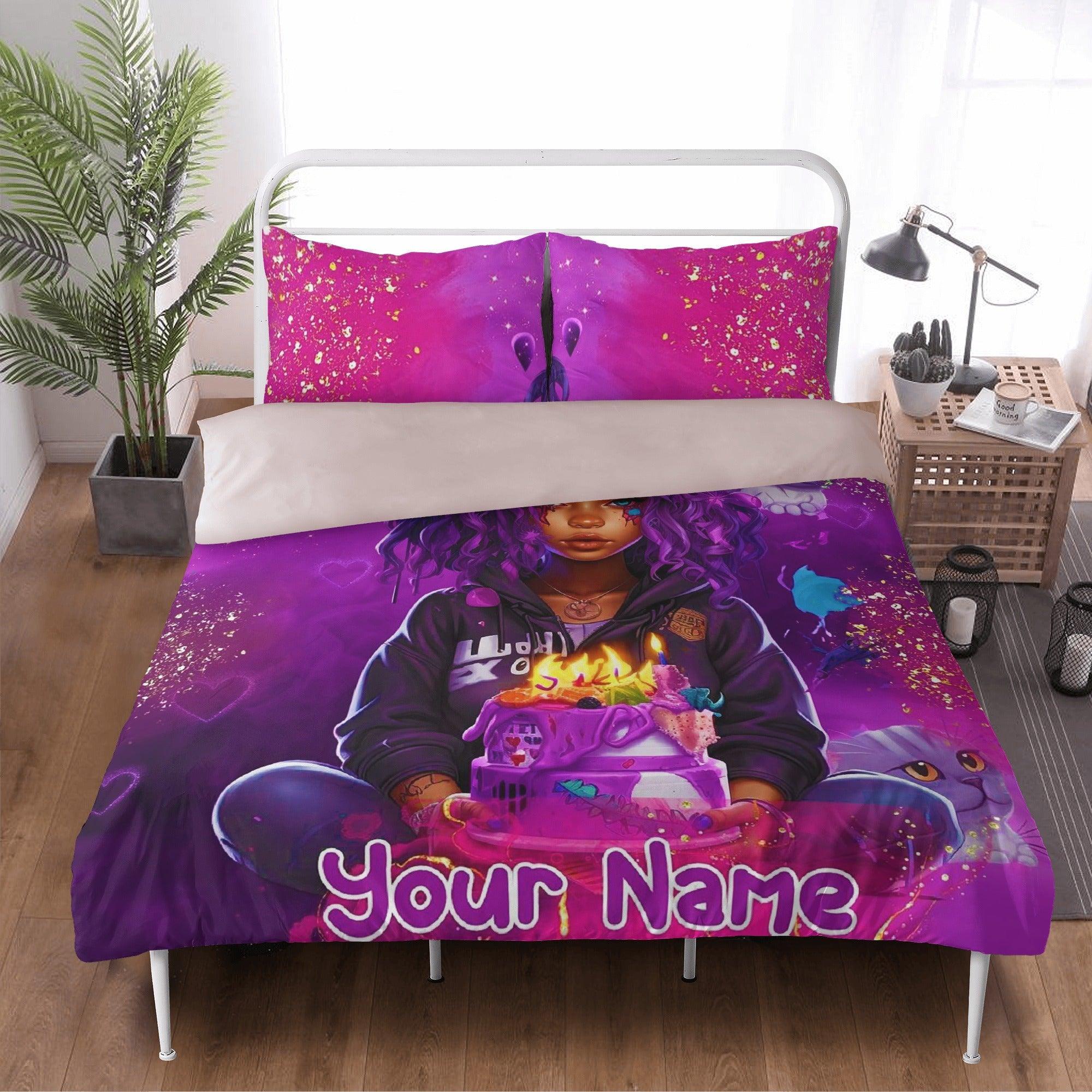 MelanatedME Custom Cute Girl Custom Pink3 Cake Dream 3 Pcs Beddings - D'Sare 