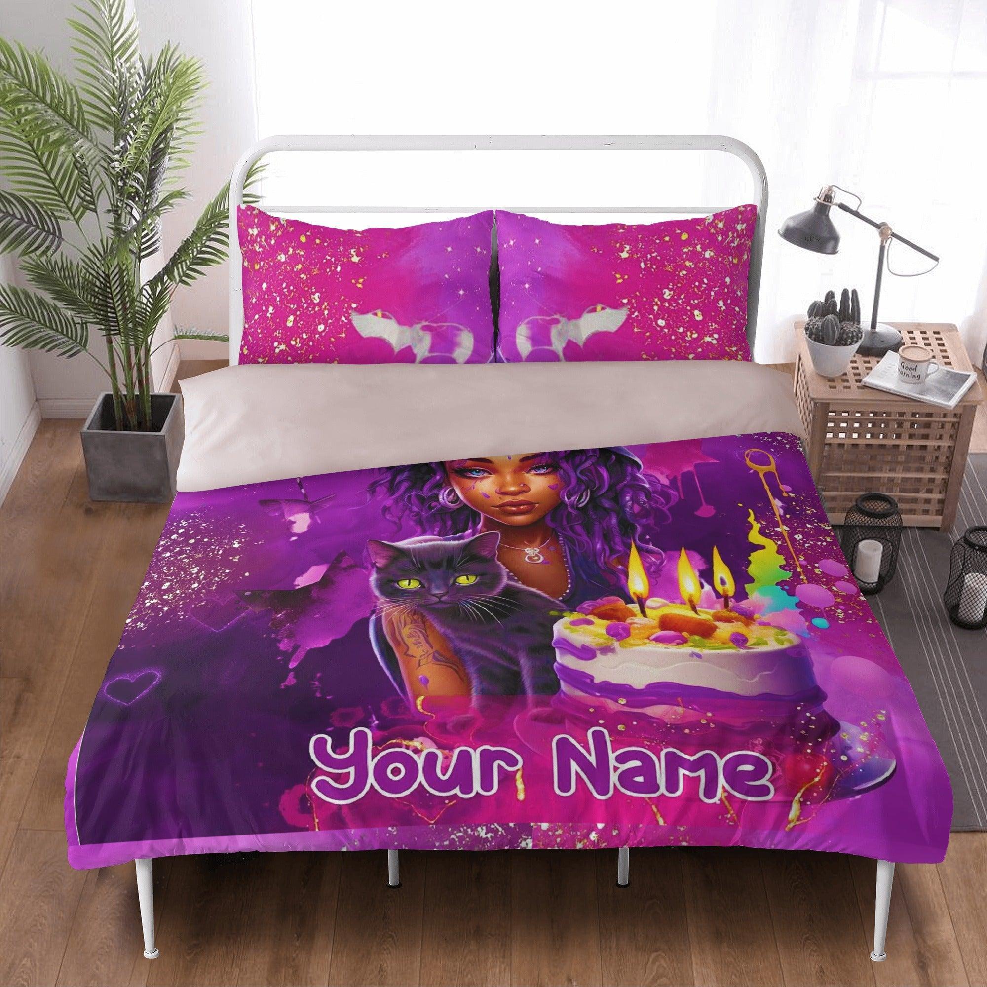 MelanatedME Custom Cute Girl Custom Pink Cake Dream 4 3 Pcs Beddings - D'Sare 