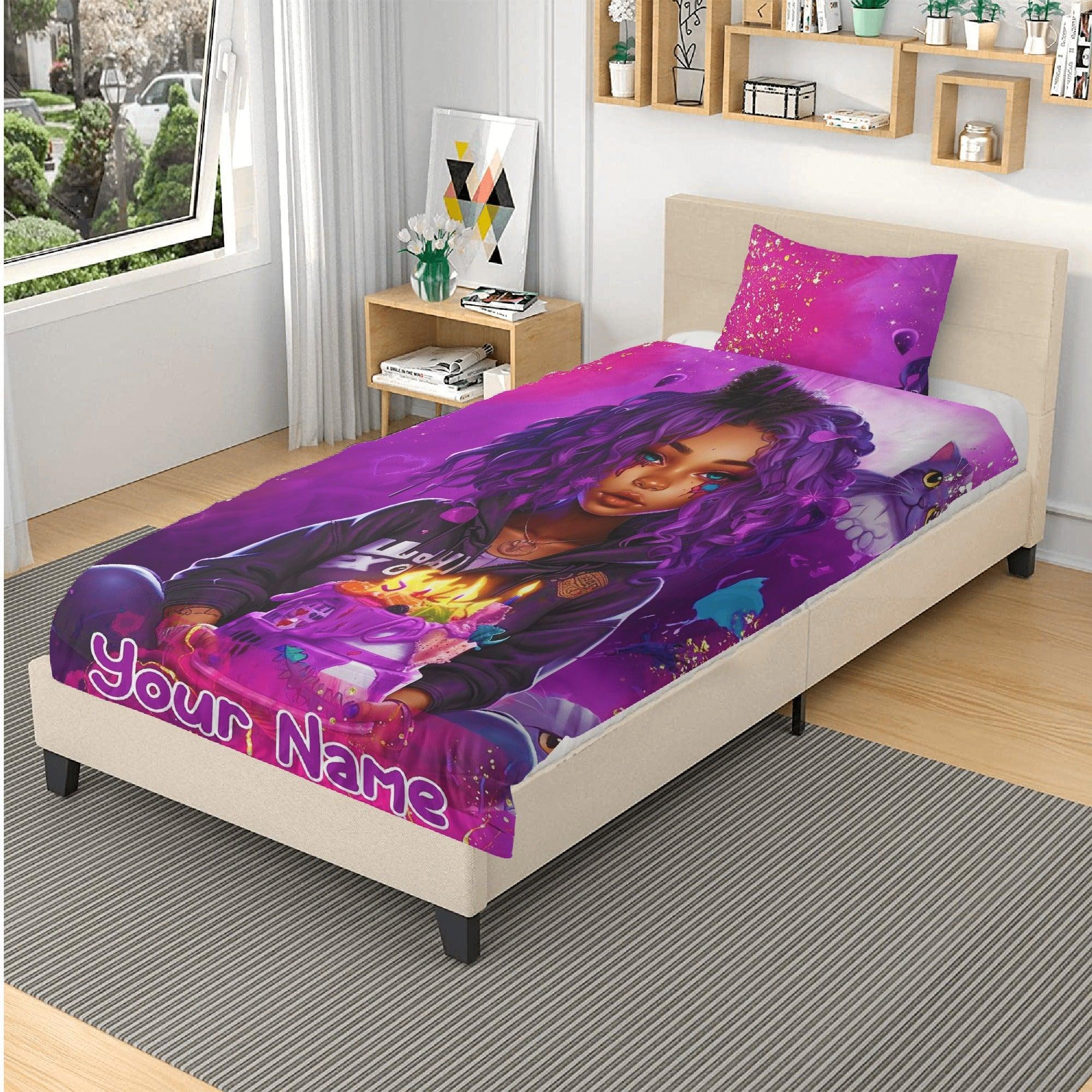 MelanatedME Custom Cute Girl Custom Pink3 Cake Dream 3 Pcs Beddings - D'Sare 