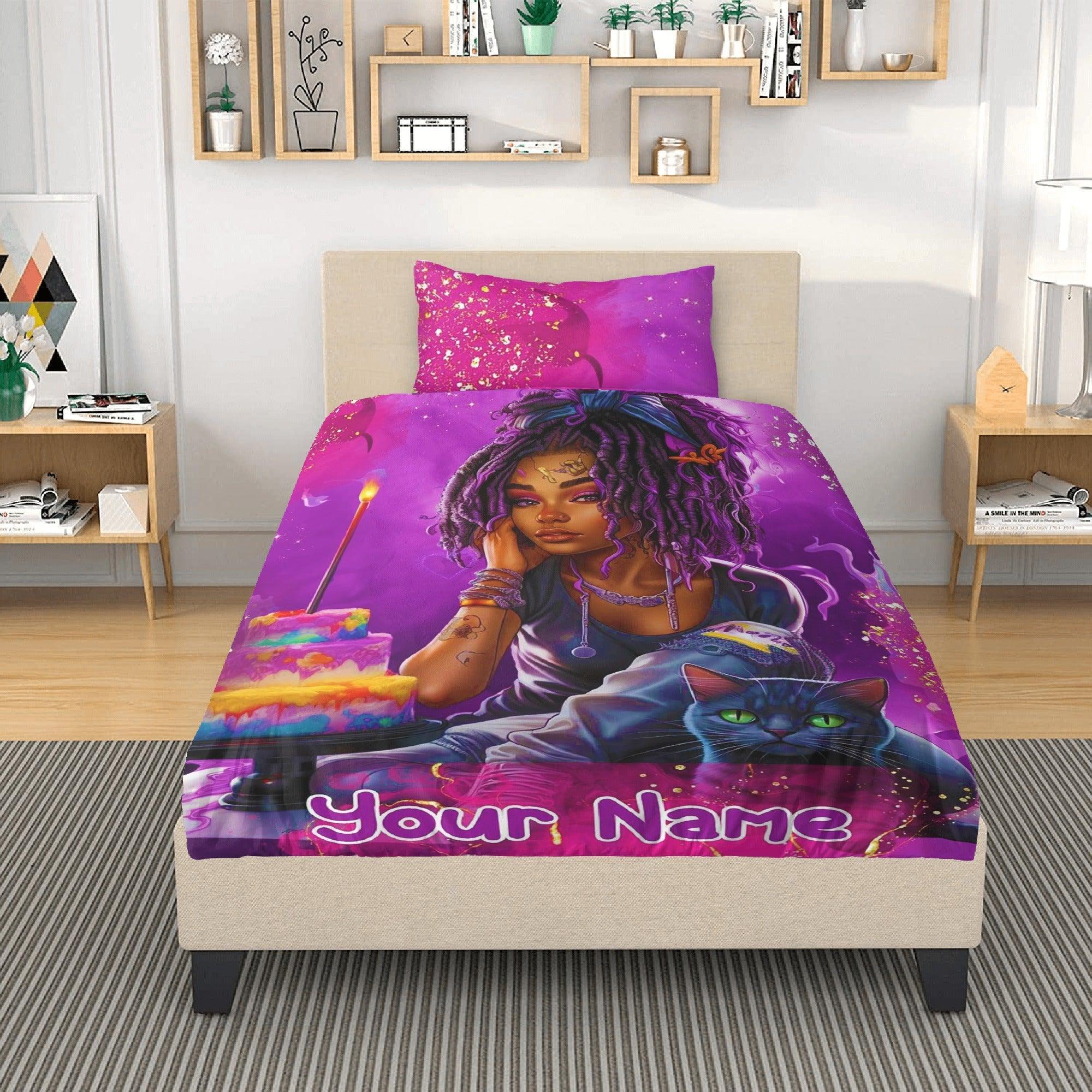 MelanatedME Custom Cute Girl Custom Pink 2 Cake Dream Bedding - D'Sare 