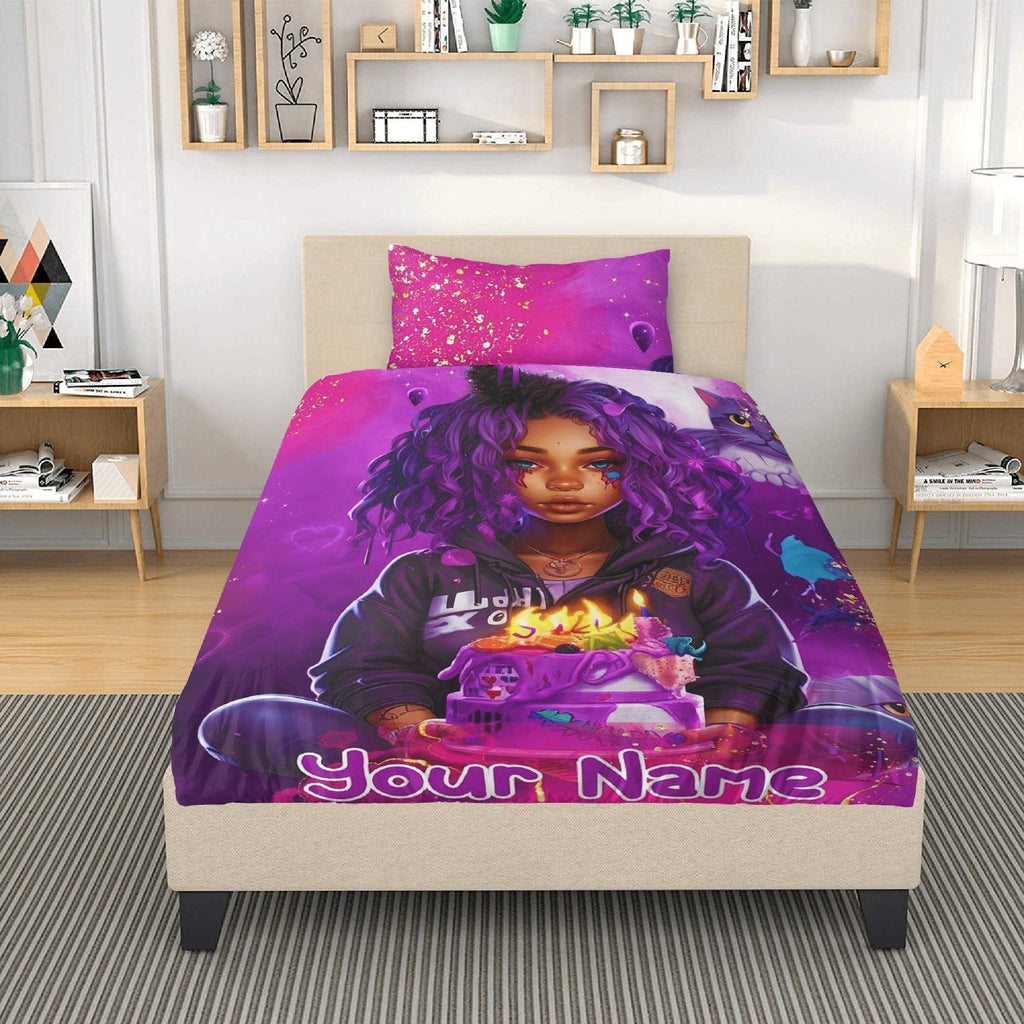 MelanatedME Custom Cute Girl Custom Pink3 Cake Dream 3 Pcs Beddings - D'Sare 