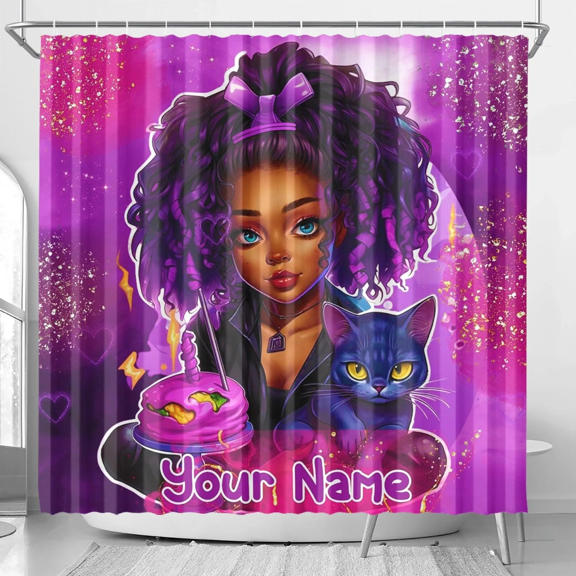 MelanatedME Custom Cute Girl Custom Pink Cake Dream5 Shower Curtain - D'Sare 