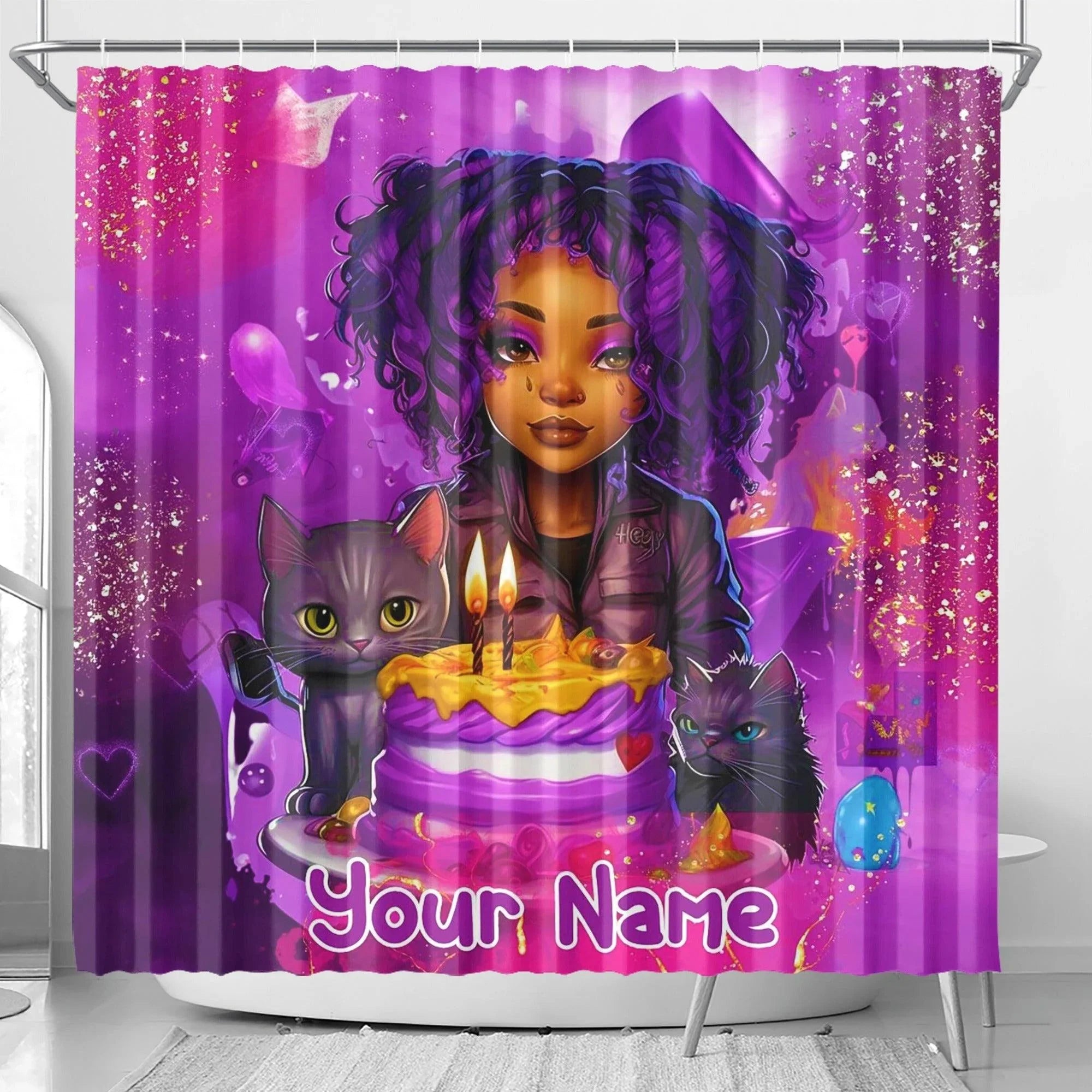 MelanatedME Custom Cute Girl Custom Pink Cake Dream1 Shower Curtain - D'Sare 