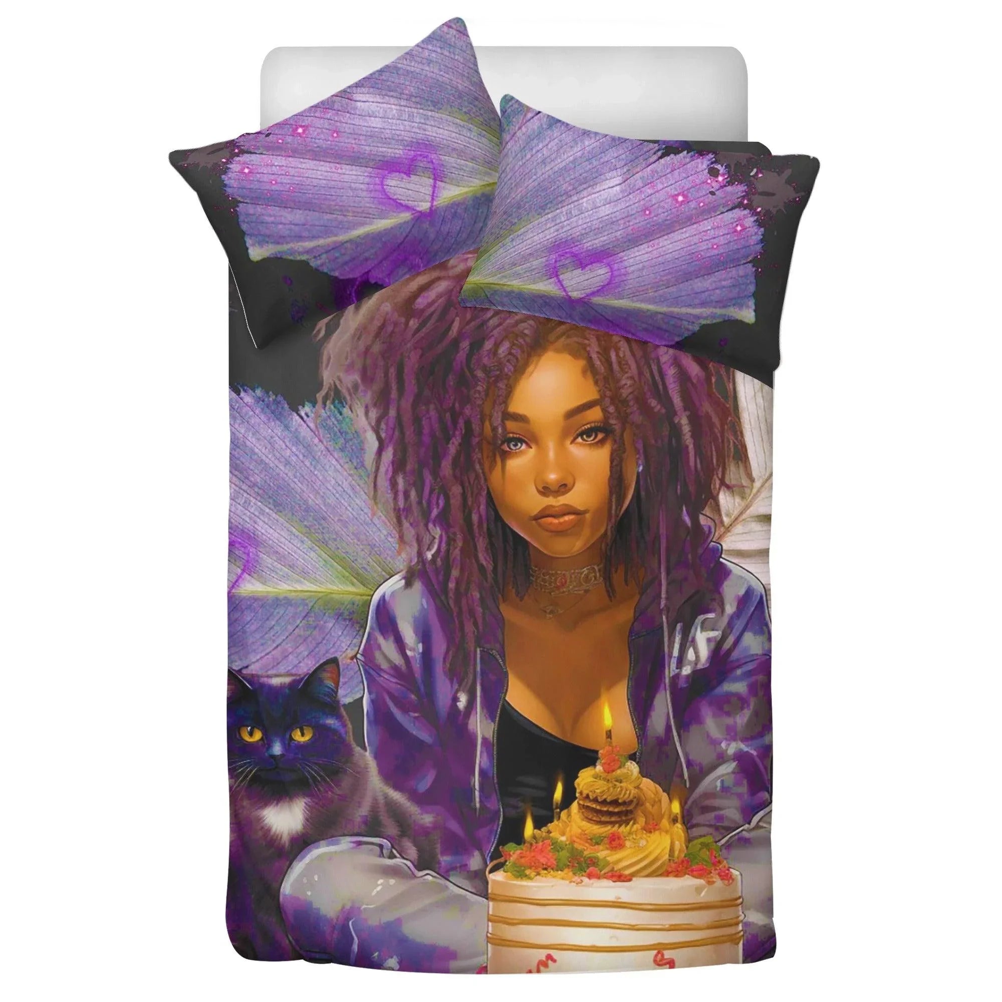 MelanatedME Cute Purple Dreadlock Purple Dream Birthday 3 Pcs Beddings - D'Sare 