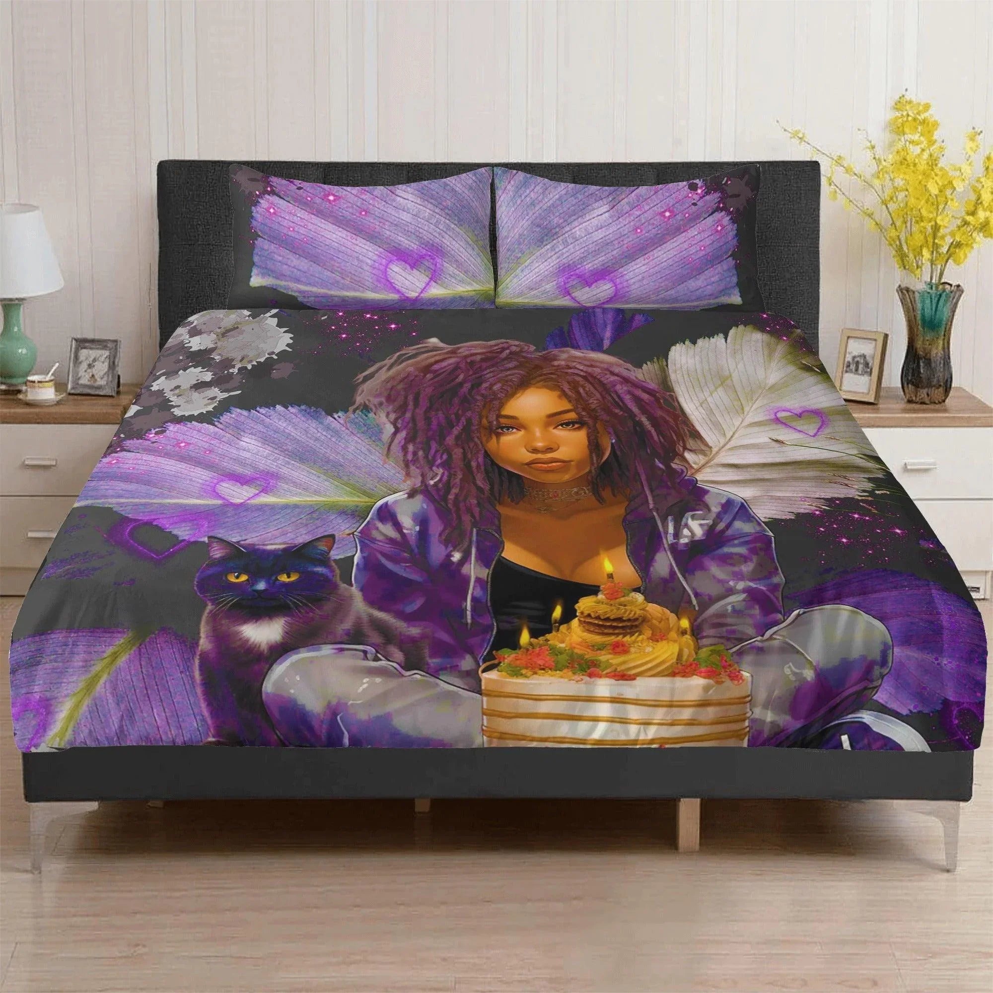 MelanatedME Cute Purple Dreadlock Purple Dream Birthday 3 Pcs Beddings - D'Sare 