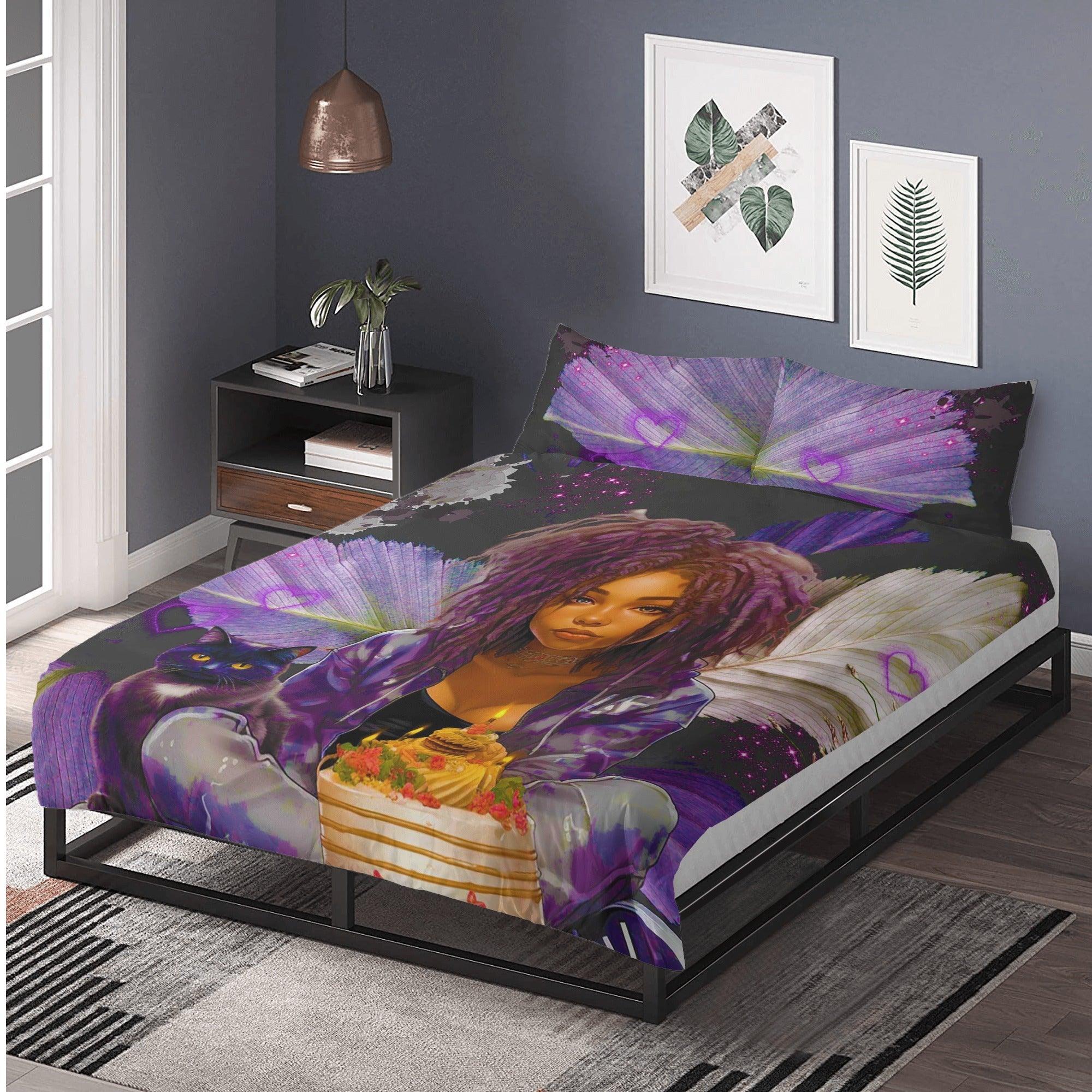 MelanatedME Cute Purple Dreadlock Purple Dream Birthday 3 Pcs Beddings - D'Sare 