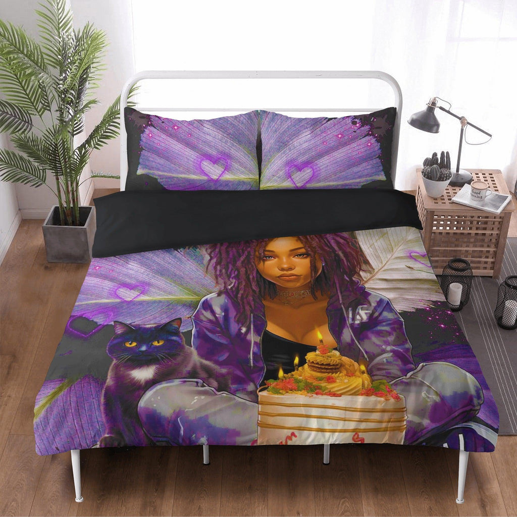 MelanatedME Cute Purple Dreadlock Purple Dream Birthday 3 Pcs Beddings - D'Sare 