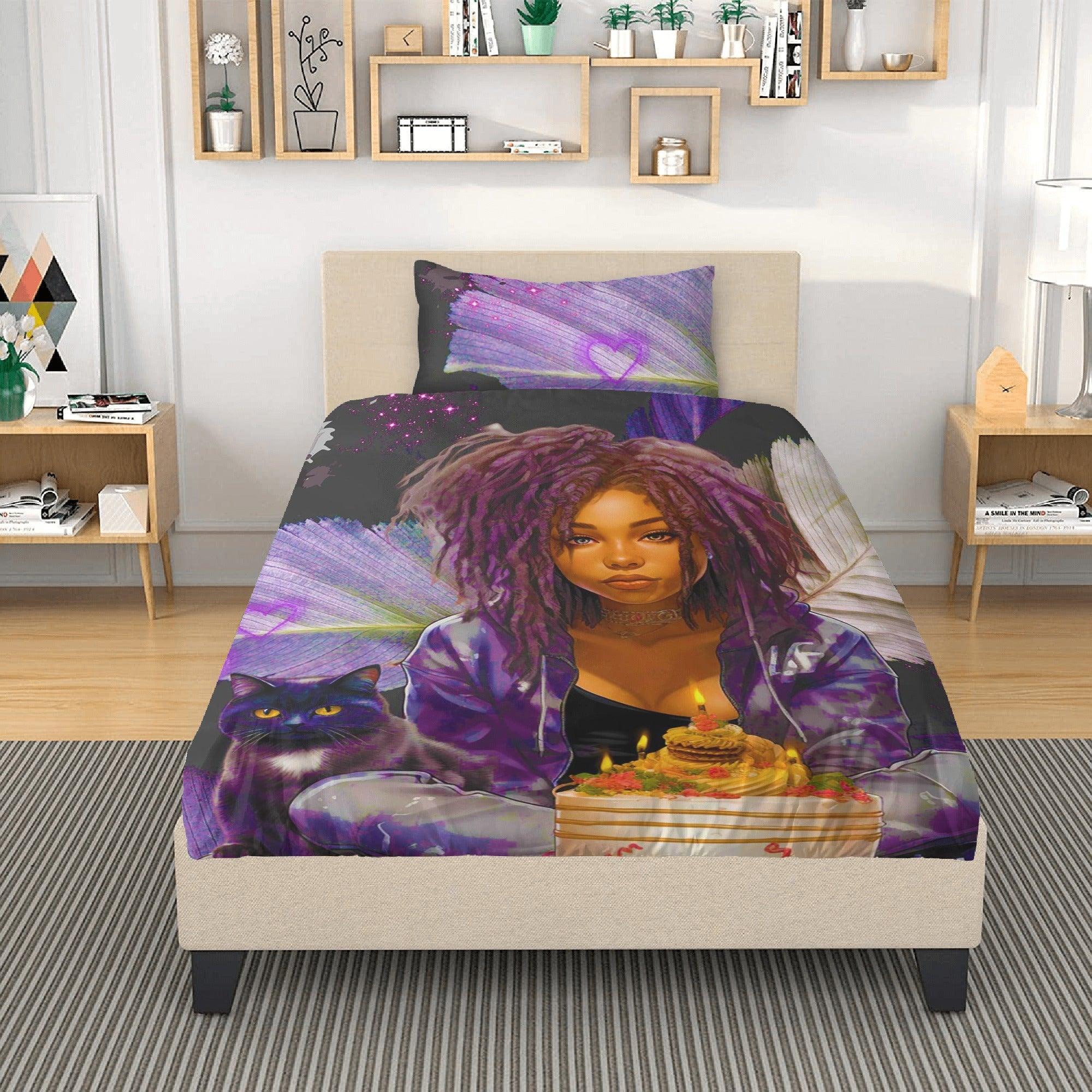 MelanatedME Cute Purple Dreadlock Purple Dream Birthday 3 Pcs Beddings - D'Sare 