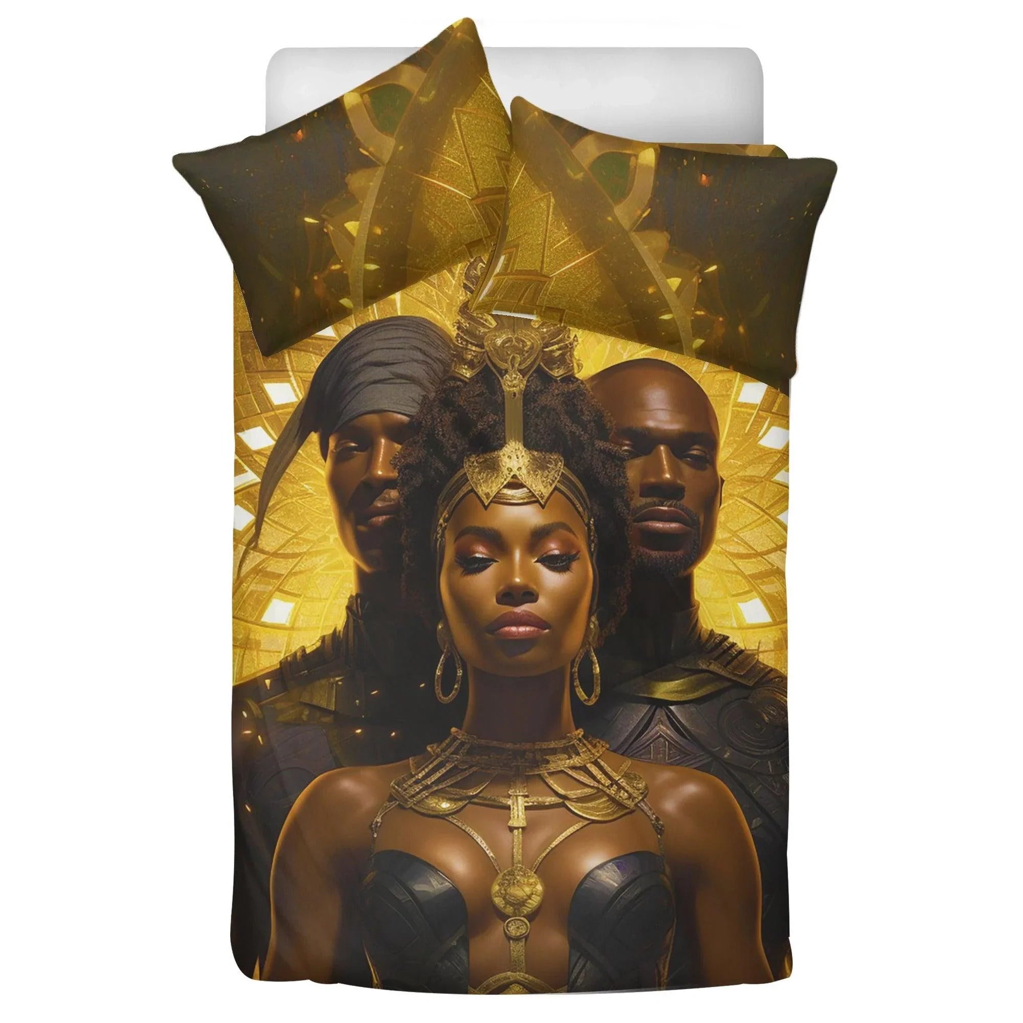 Divine Sibling Unity: Elegant Golden Black 3 Pcs Beddings - D'Sare 