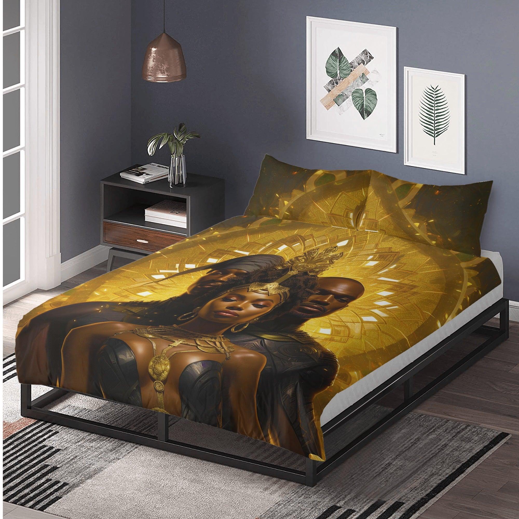 Divine Sibling Unity: Elegant Golden Black 3 Pcs Beddings - D'Sare 