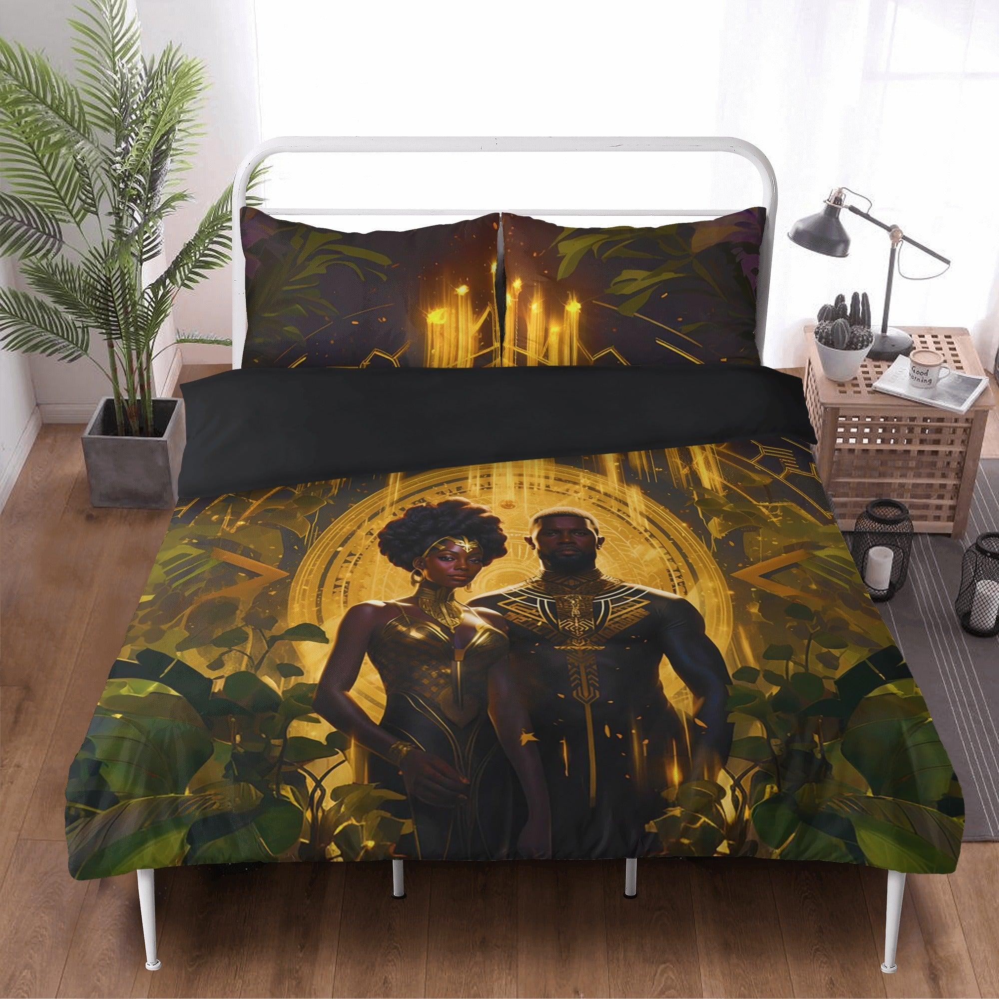 Together Forever: Divine Golden Black Couple3 Pcs Beddings - D'Sare 