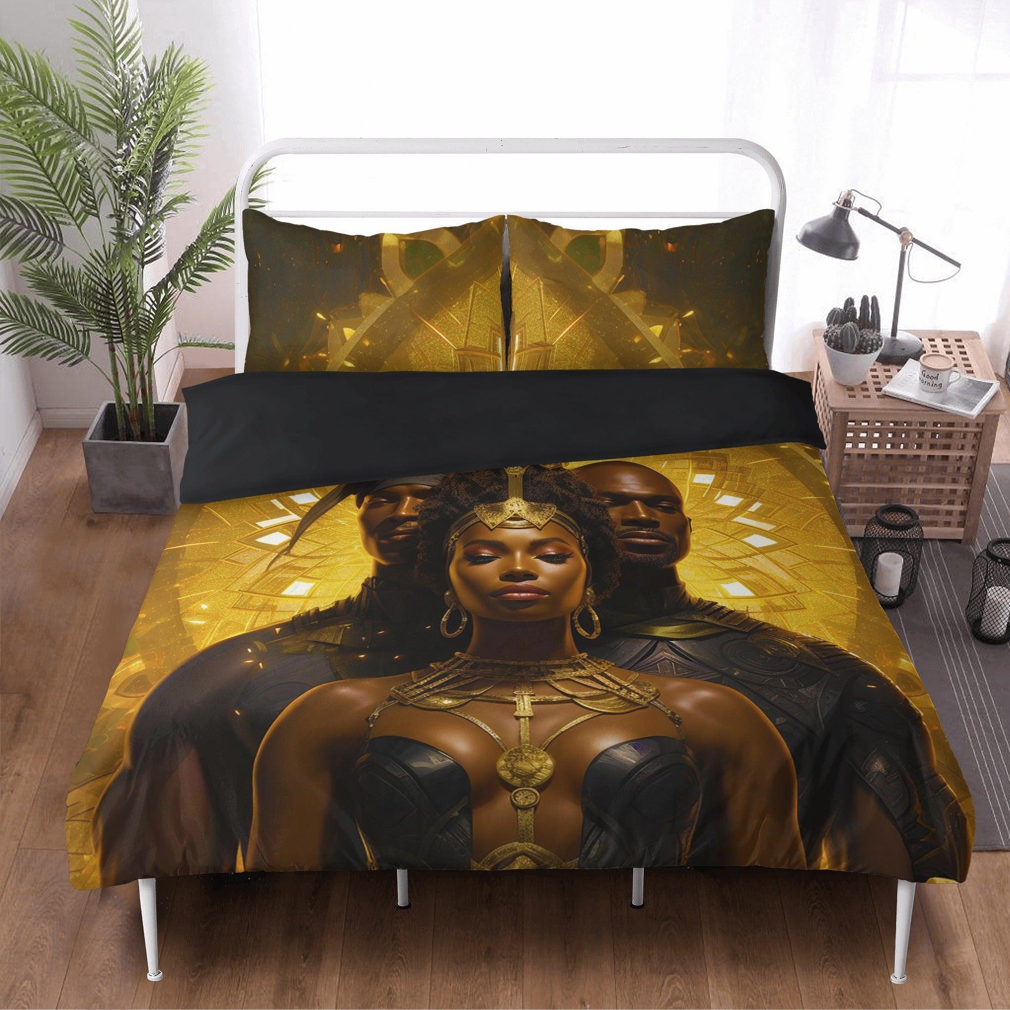 Divine Sibling Unity: Elegant Golden Black 3 Pcs Beddings - D'Sare 
