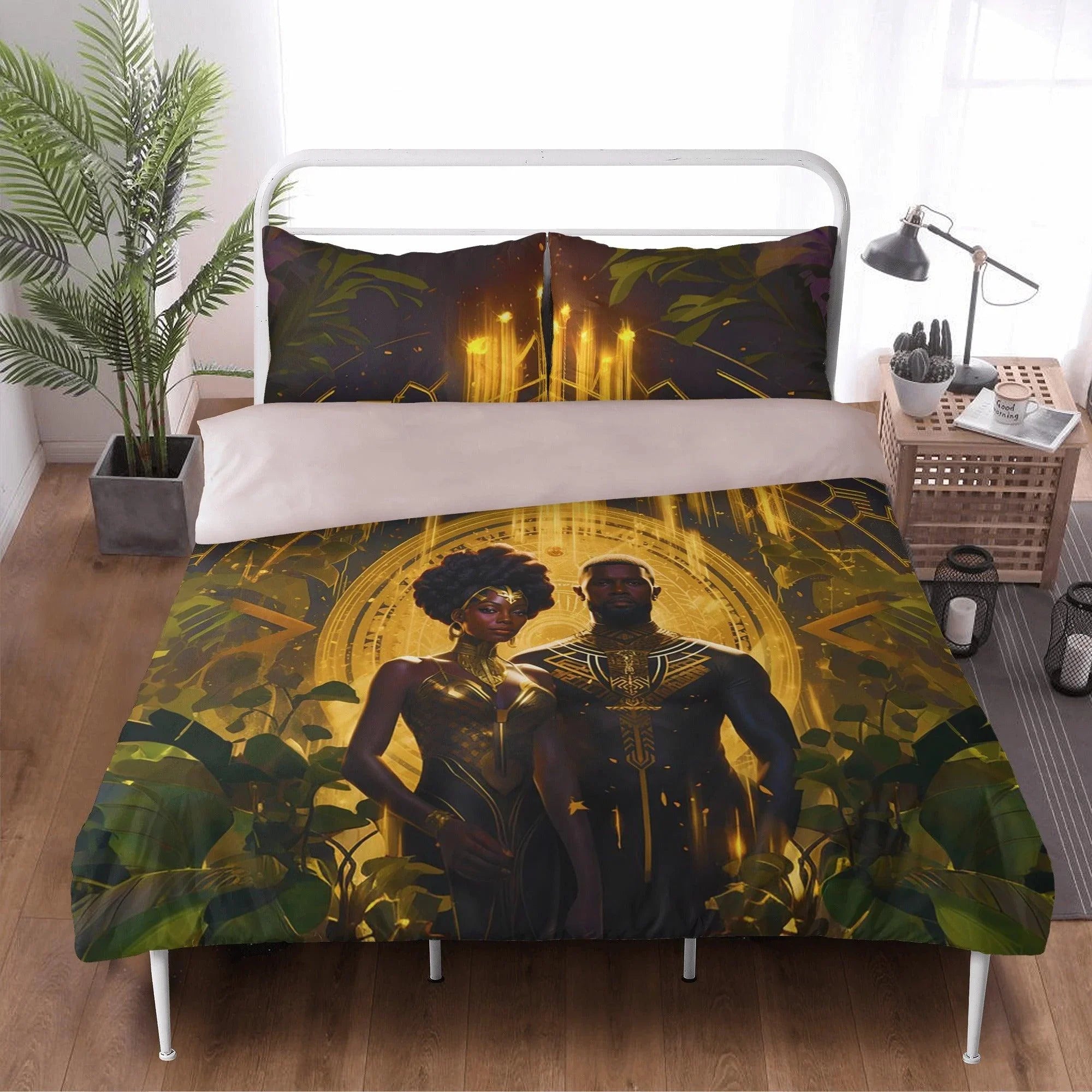 Together Forever: Divine Golden Black Couple3 Pcs Beddings - D'Sare 