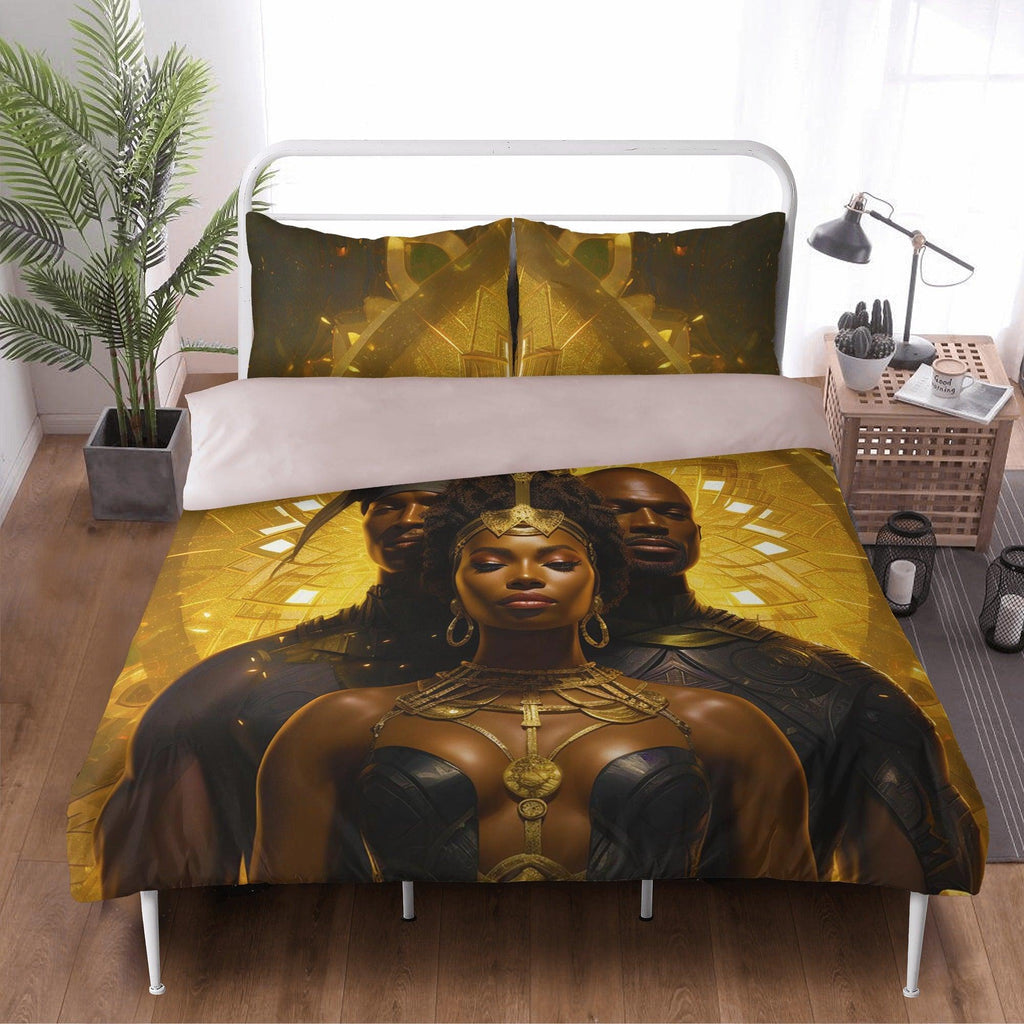 Divine Sibling Unity: Elegant Golden Black 3 Pcs Beddings - D'Sare 