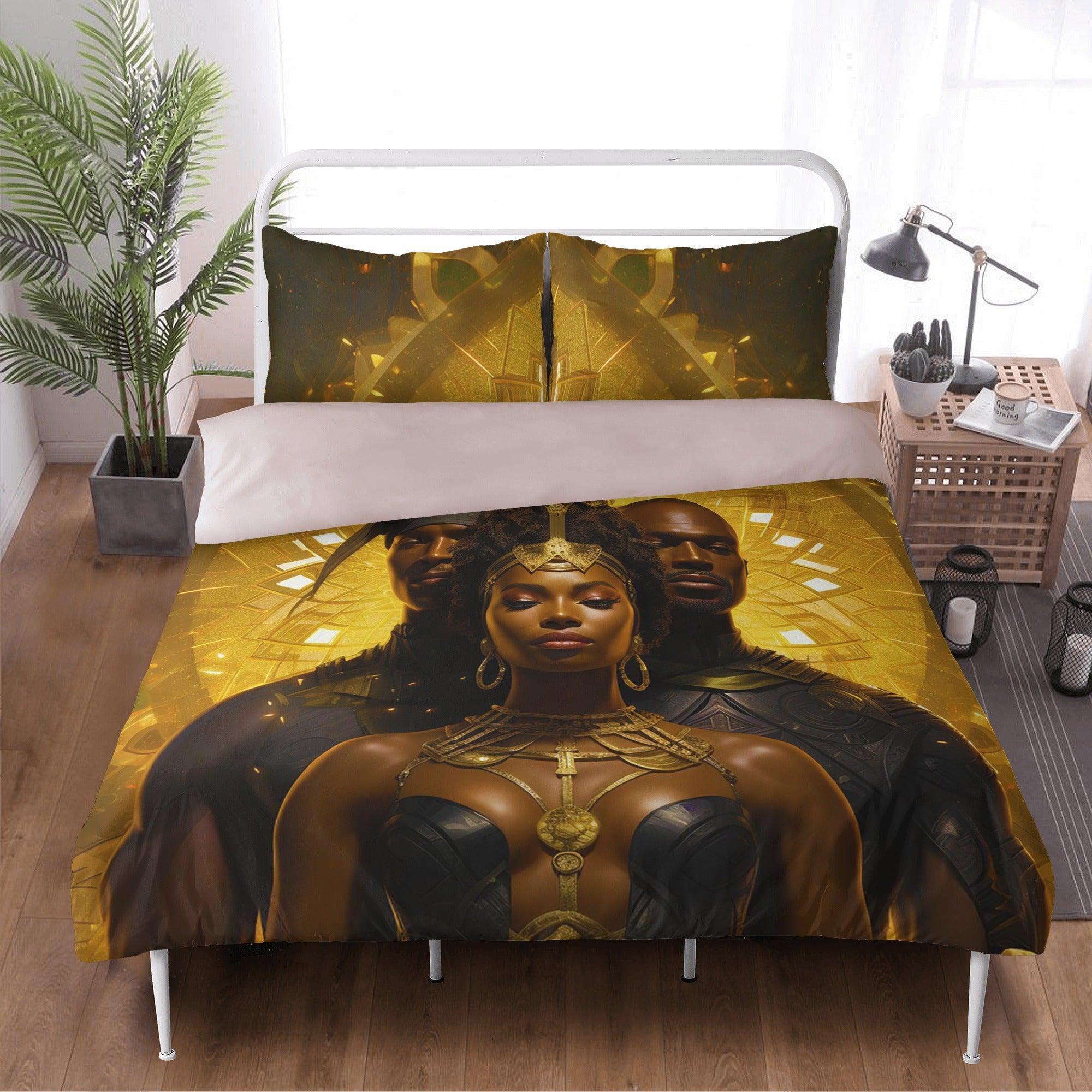 Divine Sibling Unity: Elegant Golden Black 3 Pcs Beddings - D'Sare 