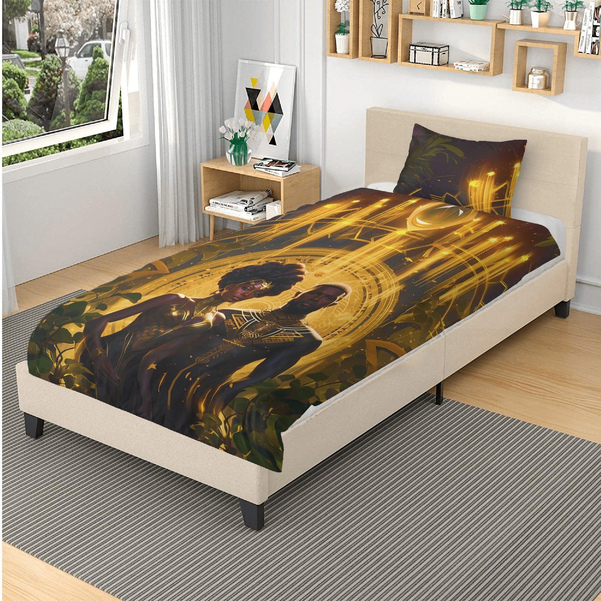 Together Forever: Divine Golden Black Couple3 Pcs Beddings - D'Sare 