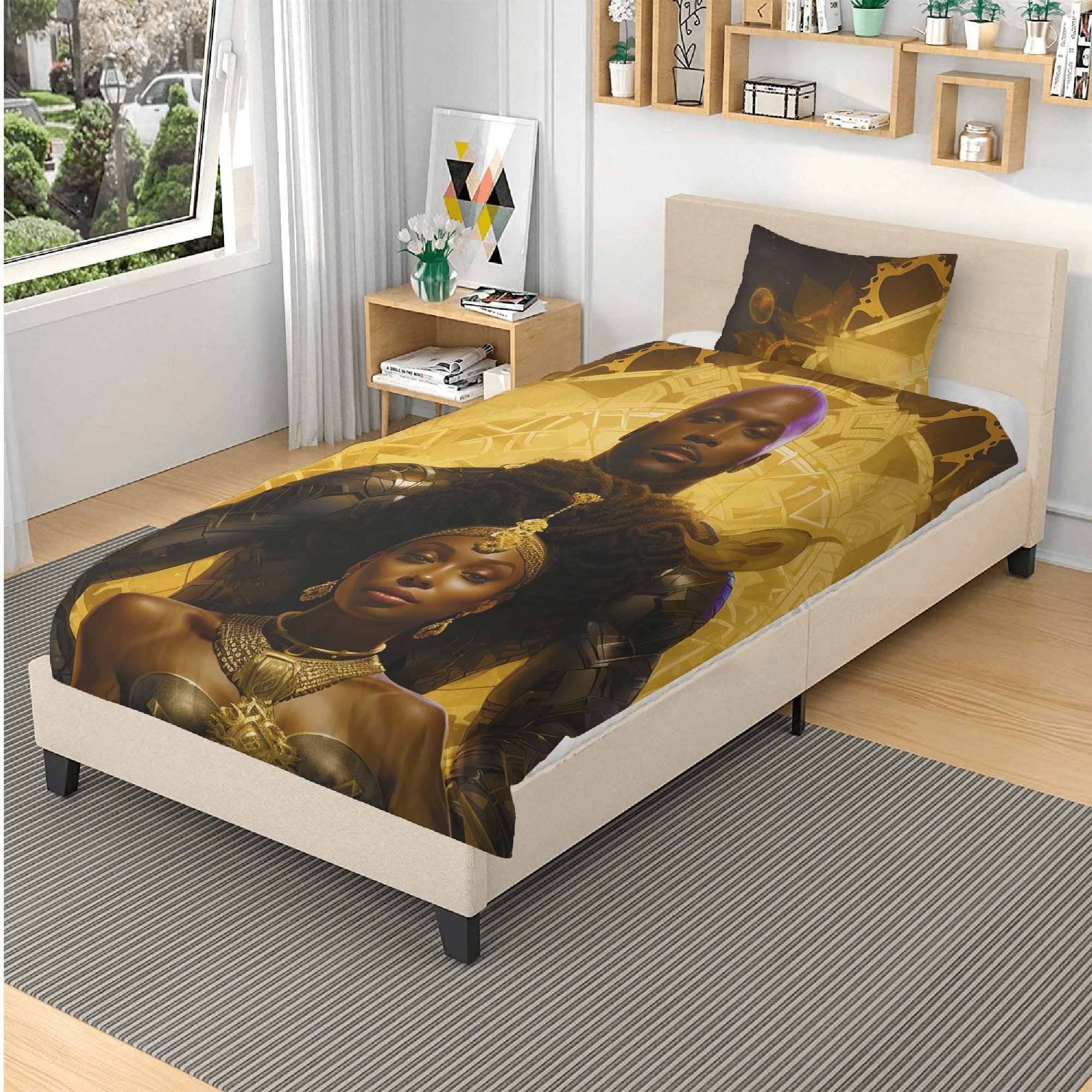 Golden Romance: Black Couple Divine 3 Pcs Beddings - D'Sare 