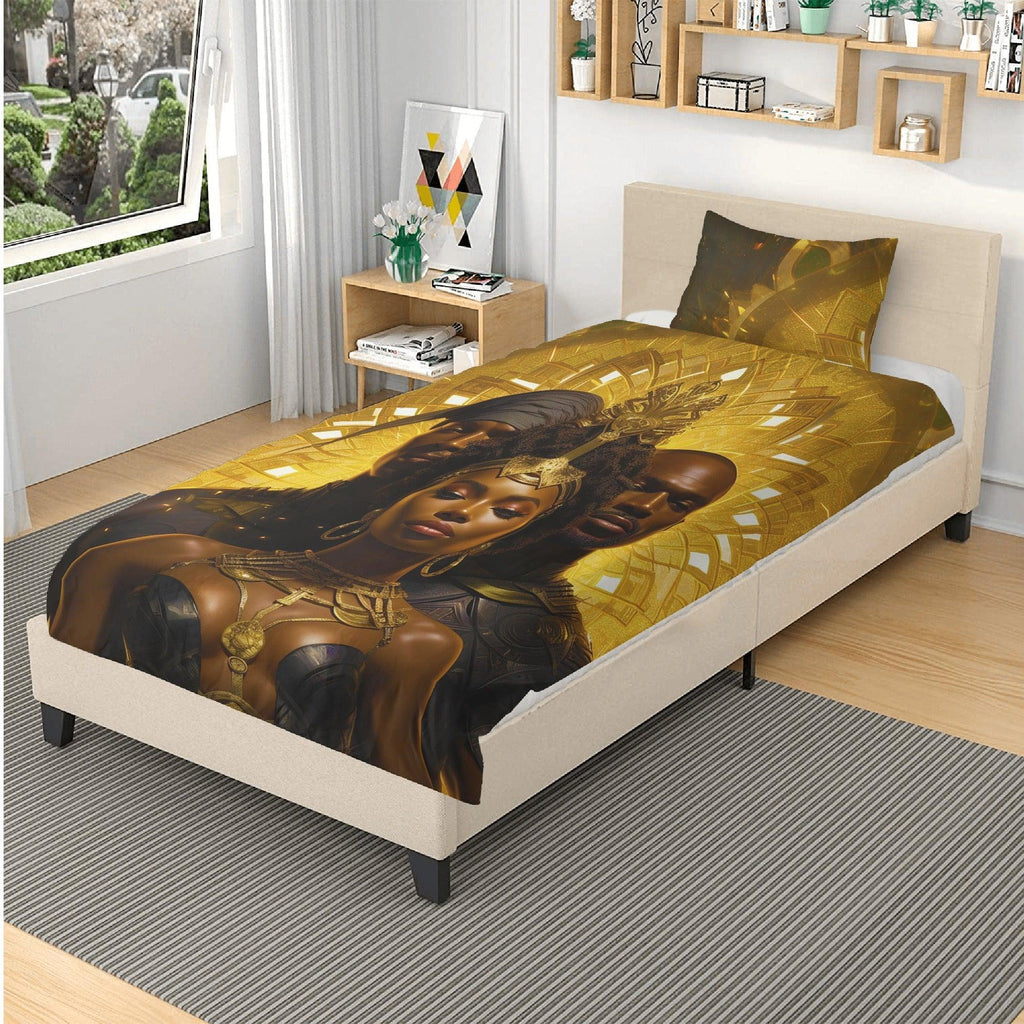 Divine Sibling Unity: Elegant Golden Black 3 Pcs Beddings - D'Sare 