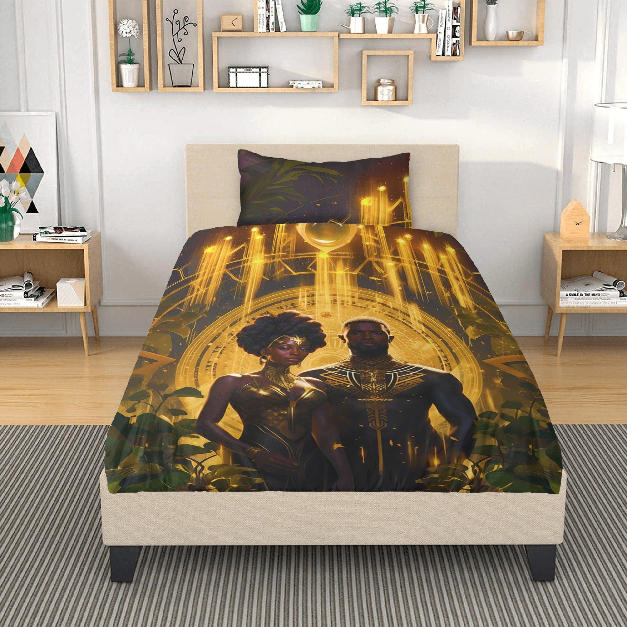 Together Forever: Divine Golden Black Couple3 Pcs Beddings - D'Sare 