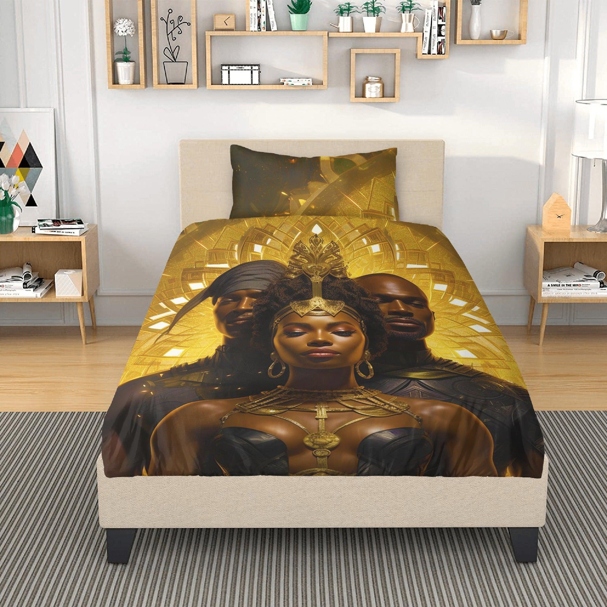Divine Sibling Unity: Elegant Golden Black 3 Pcs Beddings - D'Sare 