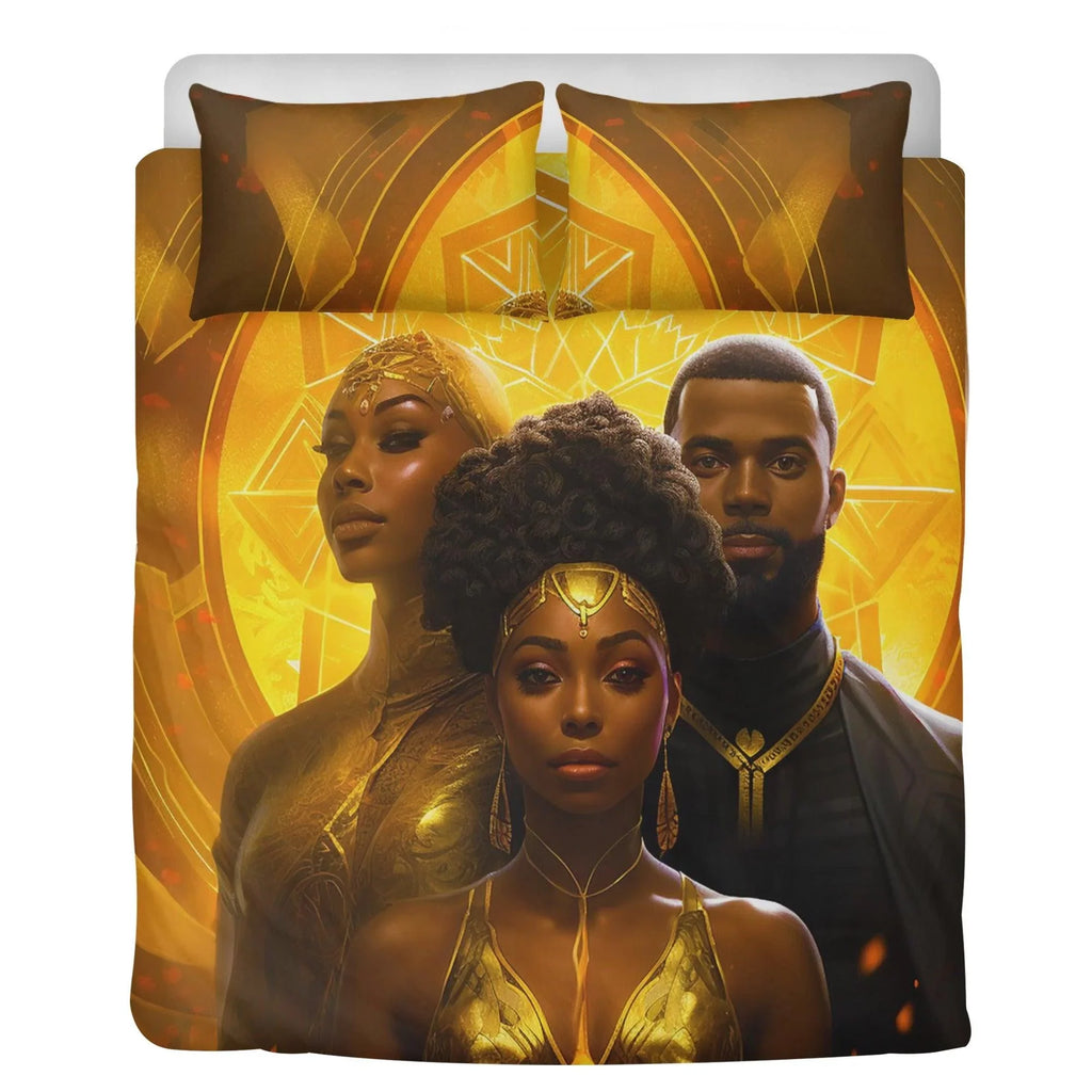 A Symphony in Gold: Divine Black Family Love 3 Pcs Beddings - D'Sare 