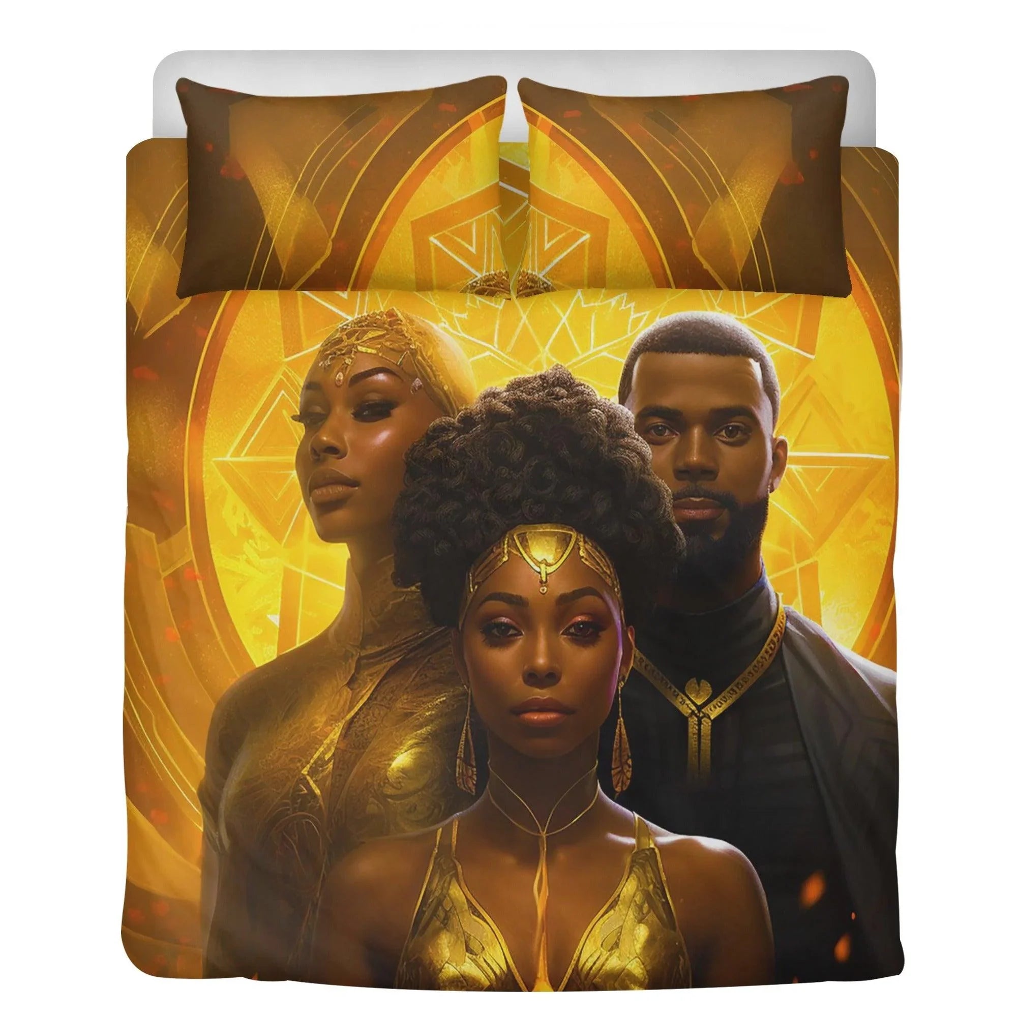 A Symphony in Gold: Divine Black Family Love 3 Pcs Beddings - D'Sare 