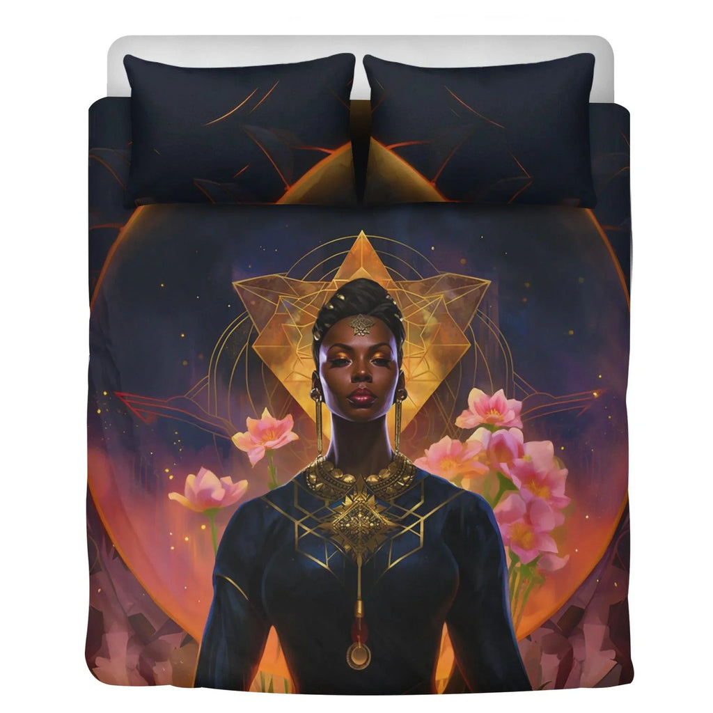 Sensual Divinity: Golden Black Feminine Goddess 3 Pcs Beddings - D'Sare 