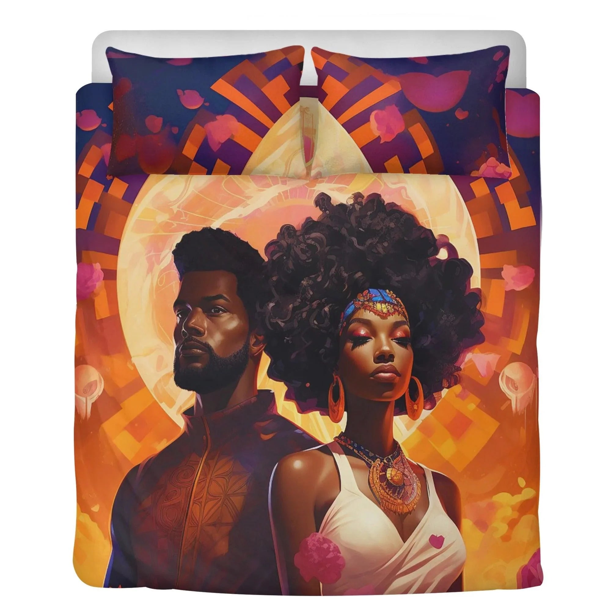 Unity of Love: Divine Black Couple Golden 3 Pcs Beddings - D'Sare 