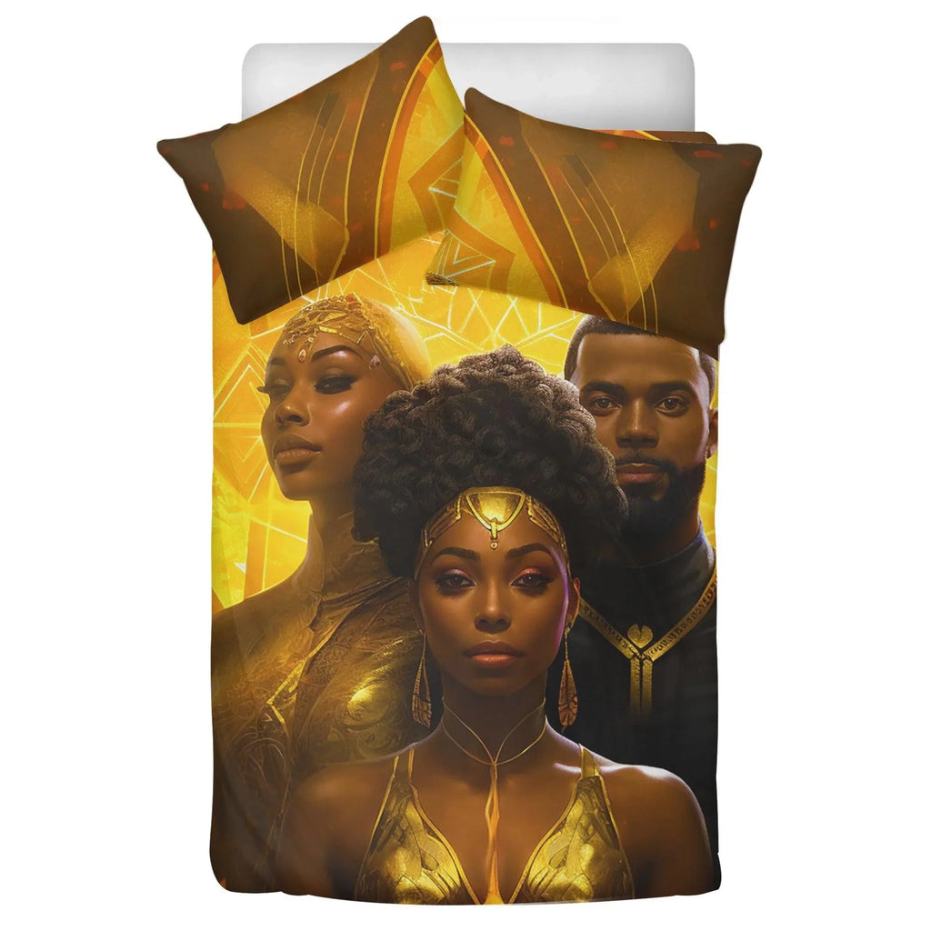 A Symphony in Gold: Divine Black Family Love 3 Pcs Beddings - D'Sare 