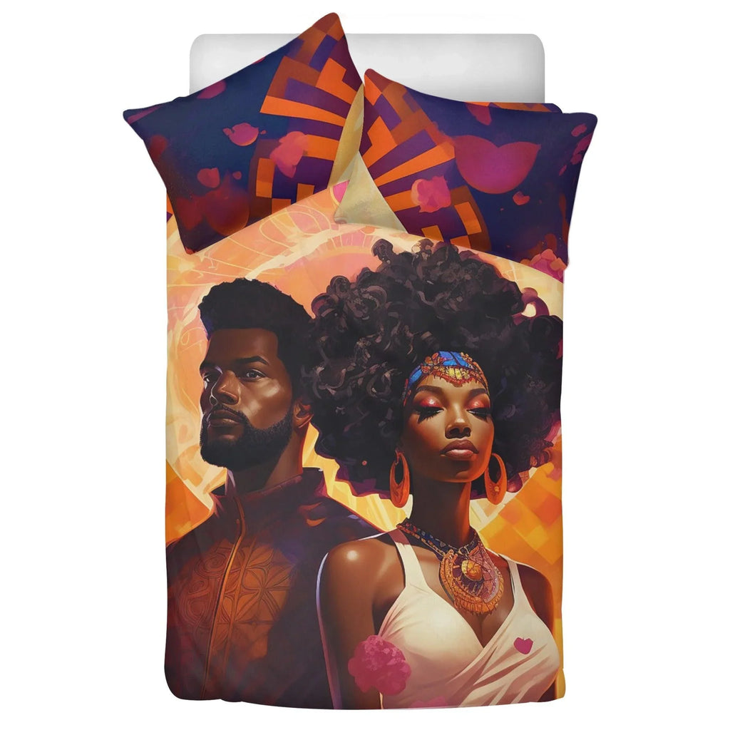 Unity of Love: Divine Black Couple Golden 3 Pcs Beddings - D'Sare 