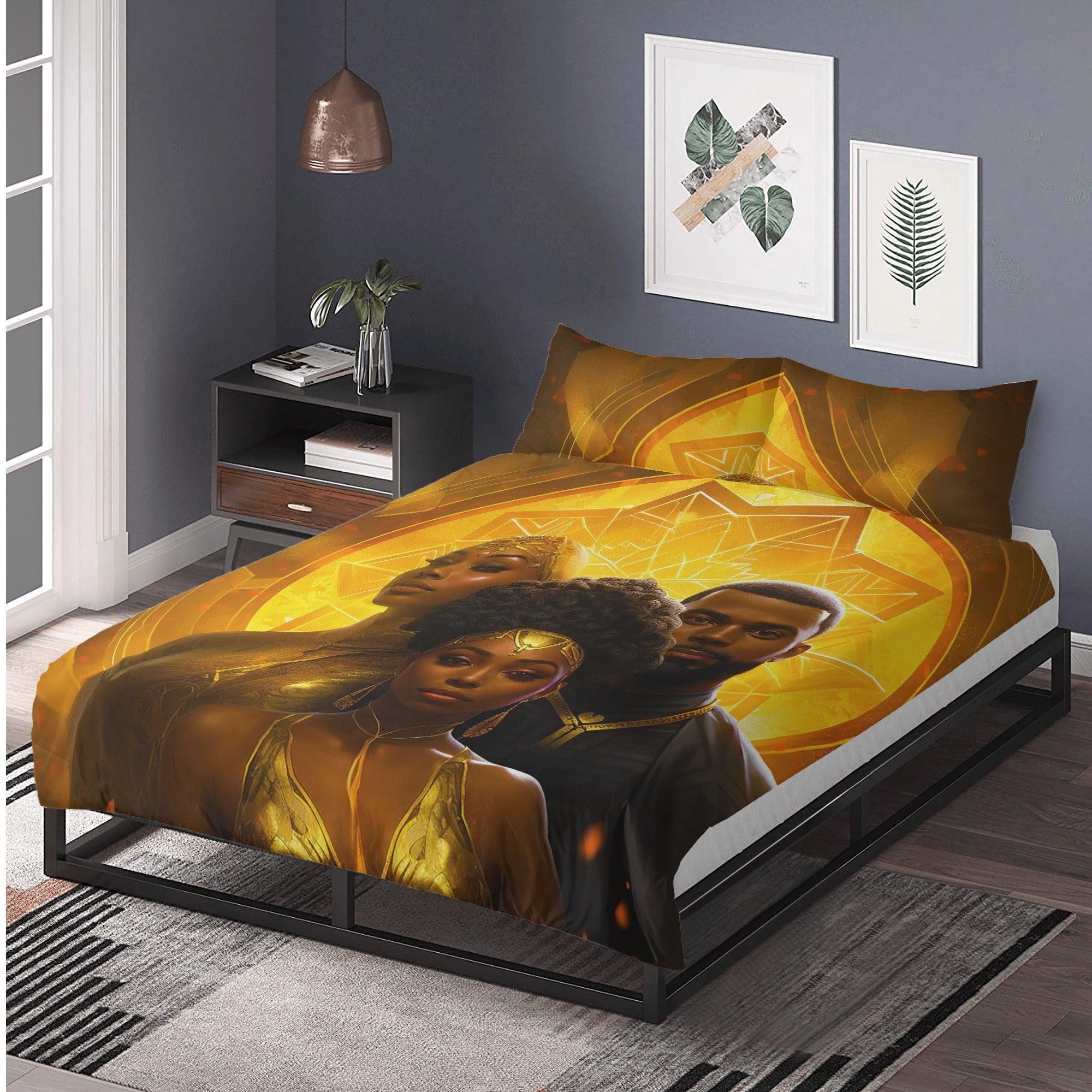 A Symphony in Gold: Divine Black Family Love 3 Pcs Beddings - D'Sare 