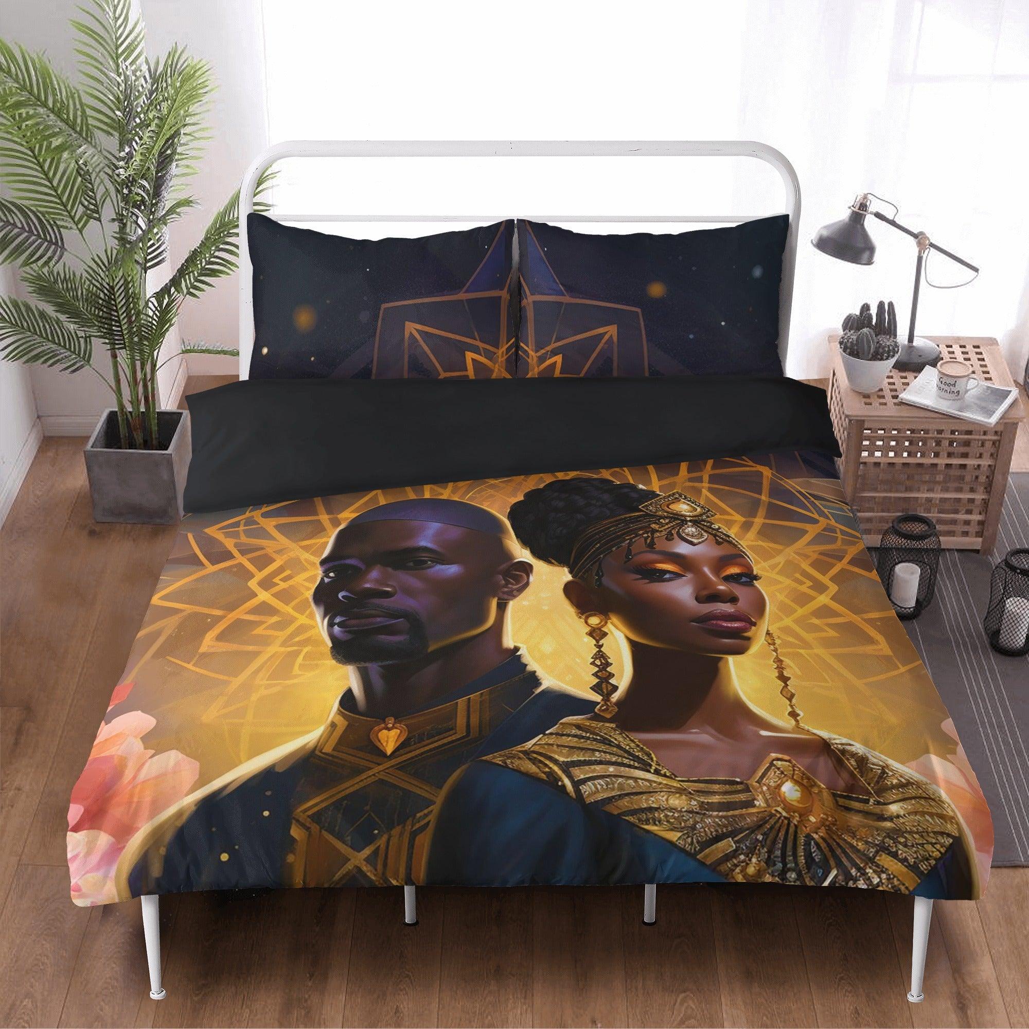 Romance in Black and Gold: Divine Couple 3 Pcs Beddings - D'Sare 