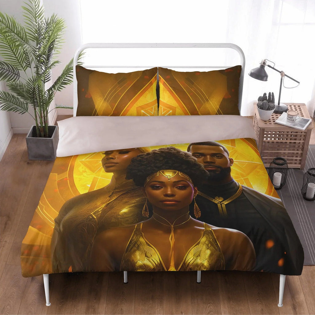 A Symphony in Gold: Divine Black Family Love 3 Pcs Beddings - D'Sare 