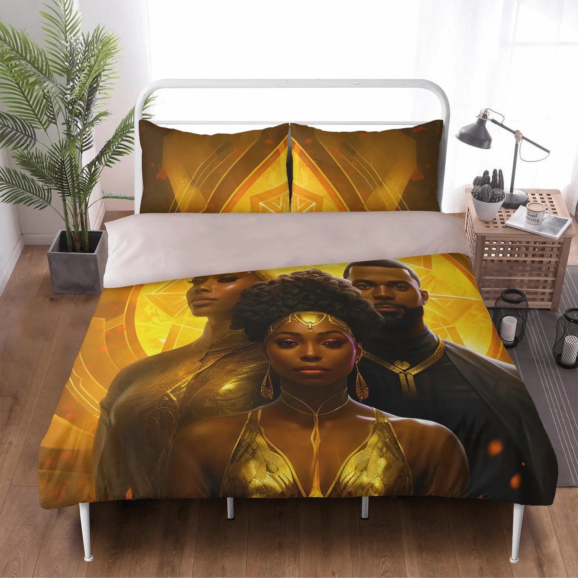 A Symphony in Gold: Divine Black Family Love 3 Pcs Beddings - D'Sare 