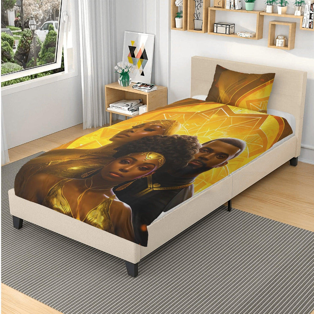 A Symphony in Gold: Divine Black Family Love 3 Pcs Beddings - D'Sare 