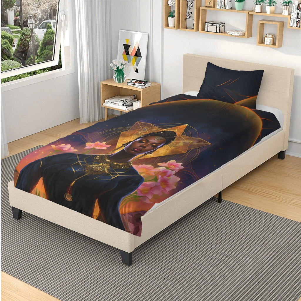 Sensual Divinity: Golden Black Feminine Goddess 3 Pcs Beddings - D'Sare 