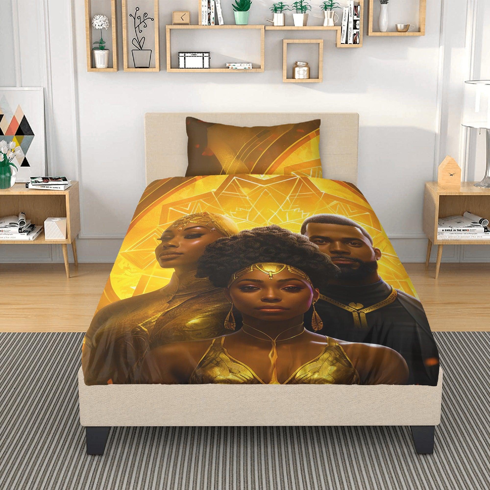 A Symphony in Gold: Divine Black Family Love 3 Pcs Beddings - D'Sare 