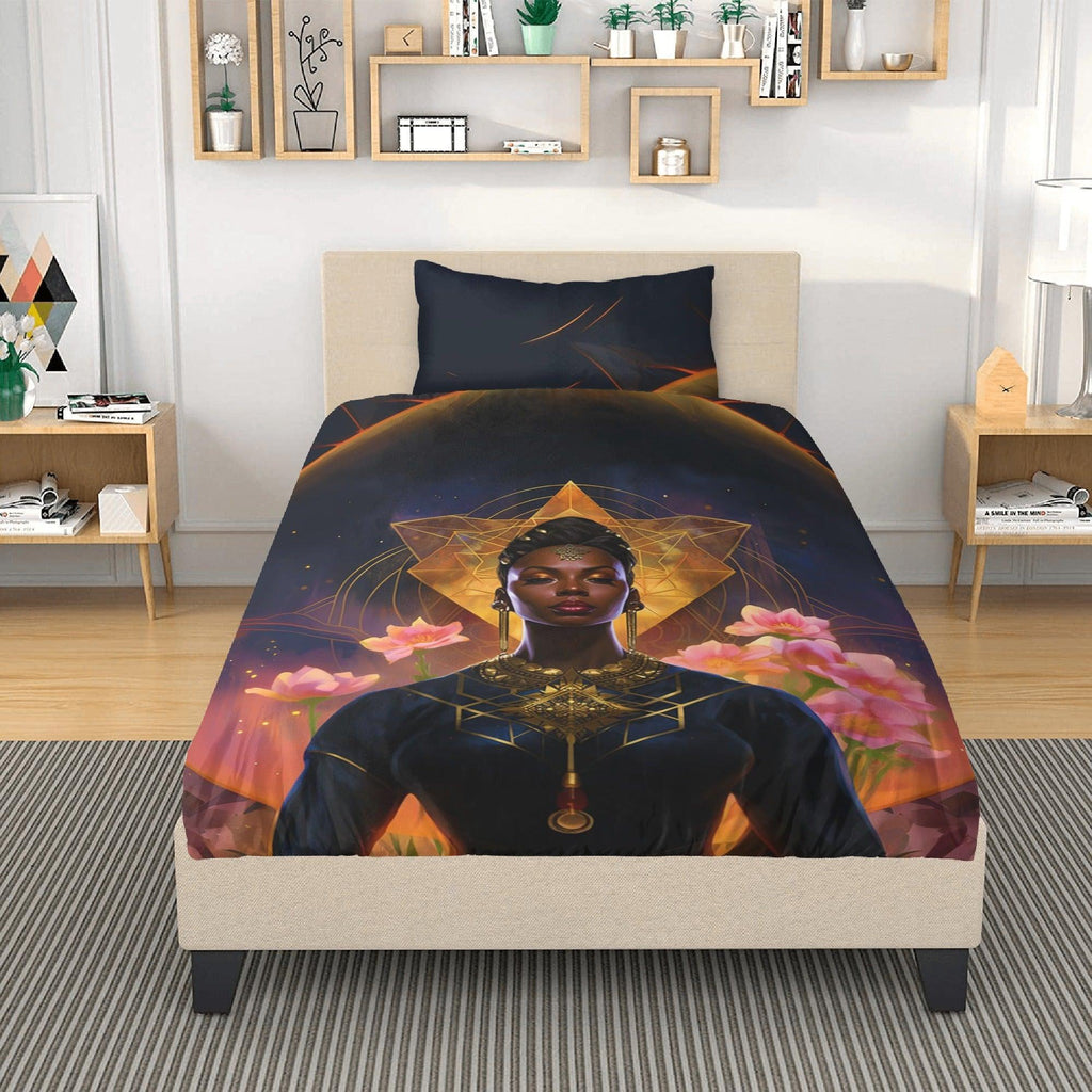 Sensual Divinity: Golden Black Feminine Goddess 3 Pcs Beddings - D'Sare 