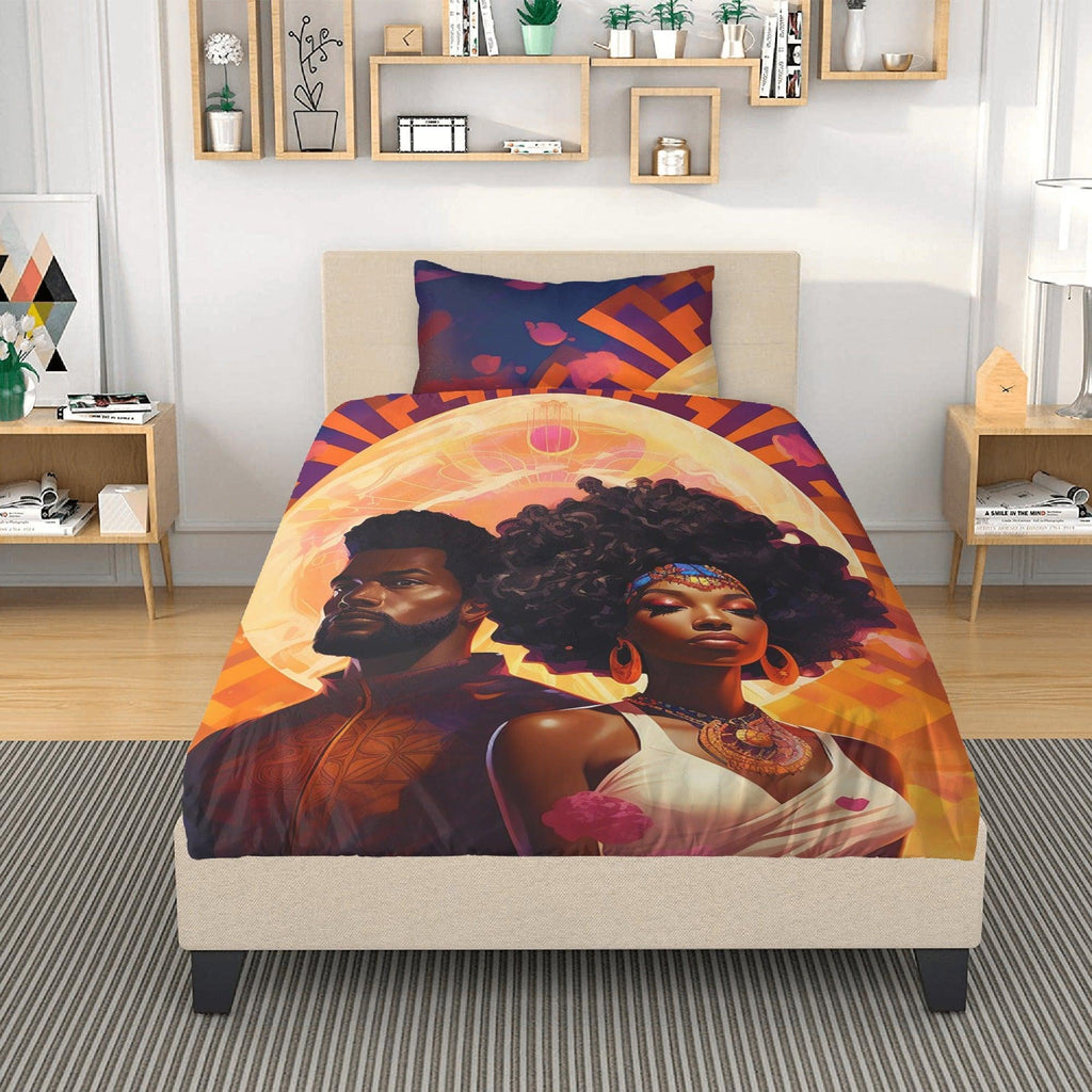Unity of Love: Divine Black Couple Golden 3 Pcs Beddings - D'Sare 