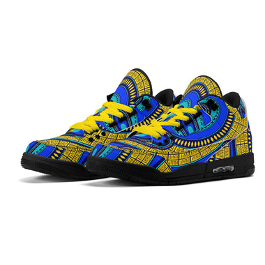 Vivid Azura Blue Spiral - Ethnic-Inspired Pattern Mens  Retro Leather Basketball Sneakers - D'Sare