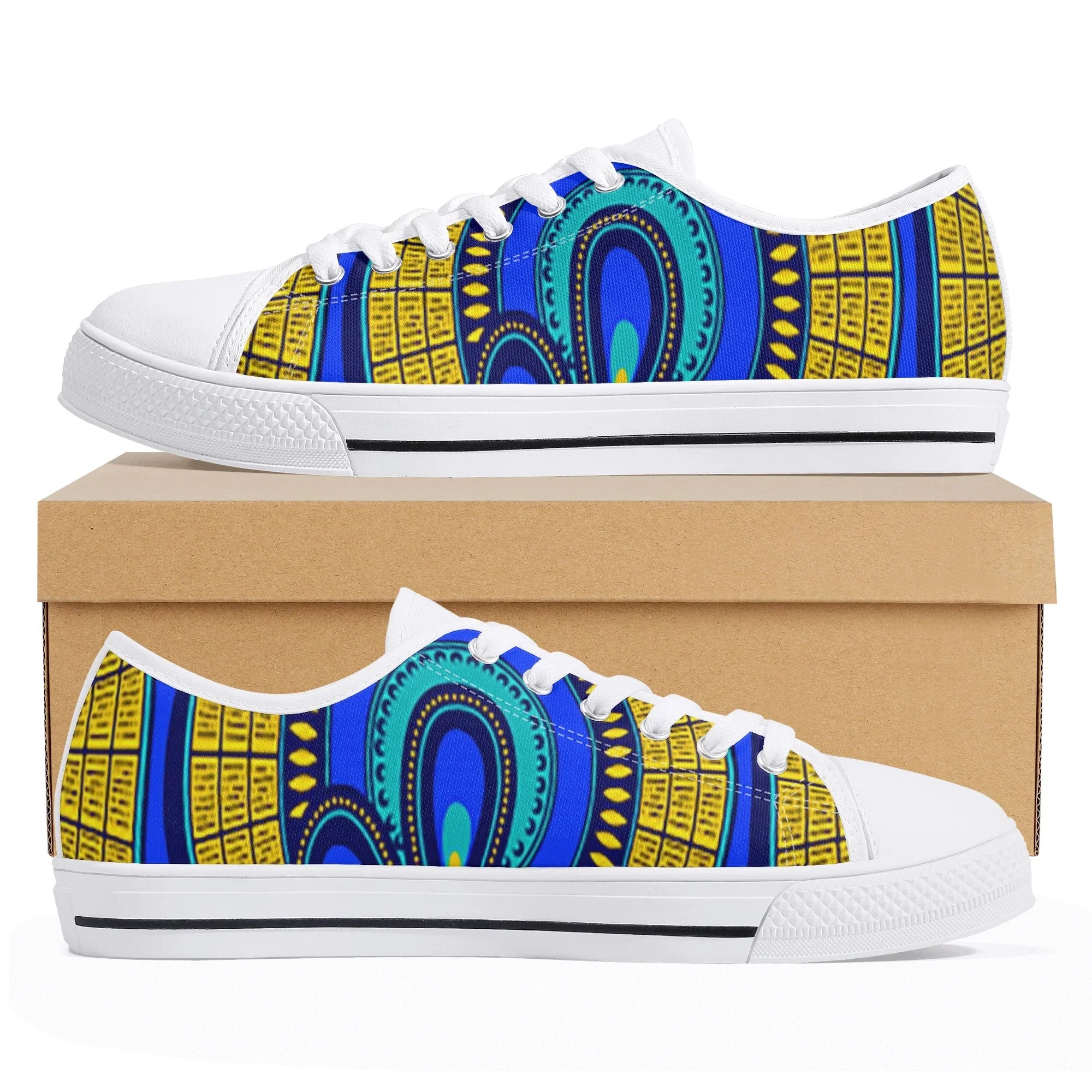 Vivid Azura Blue Spiral - Ethnic-Inspired Pattern Womens Low Top Canvas Shoes - D'Sare
