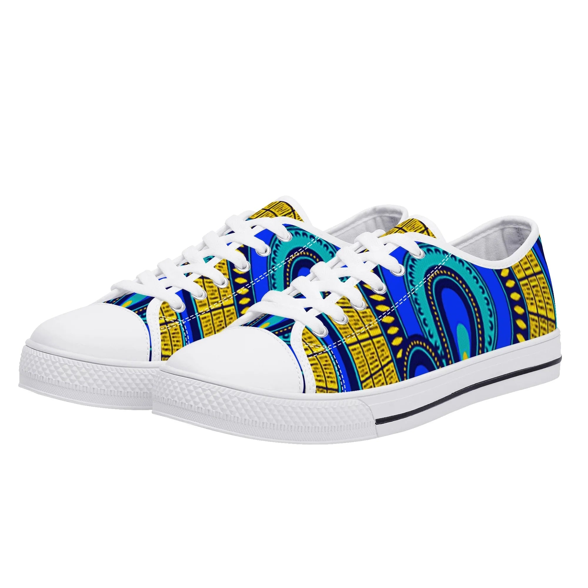 Vivid Azura Blue Spiral - Ethnic-Inspired Pattern Low Top Canvas Shoes - D'Sare
