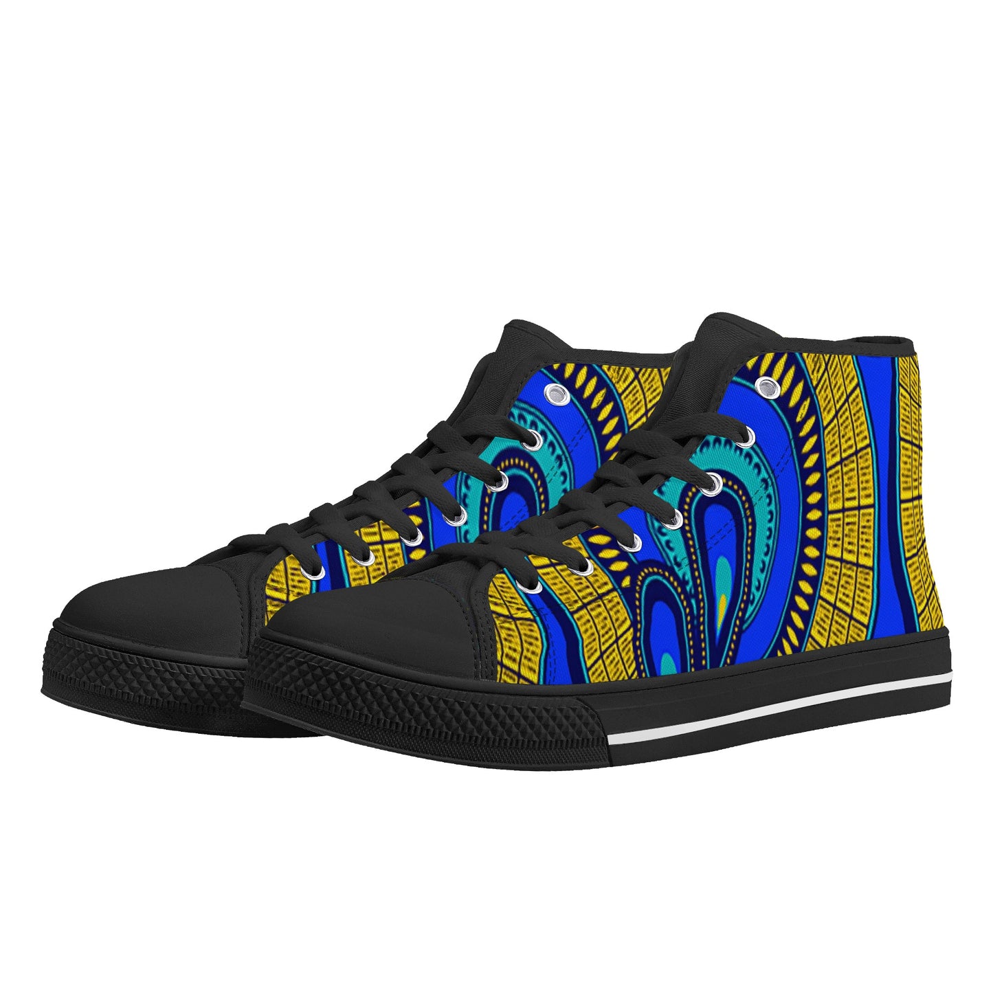 Vivid Azura Blue Spiral - Ethnic-Inspired Pattern Mens High Top Canvas Shoes - D'Sare