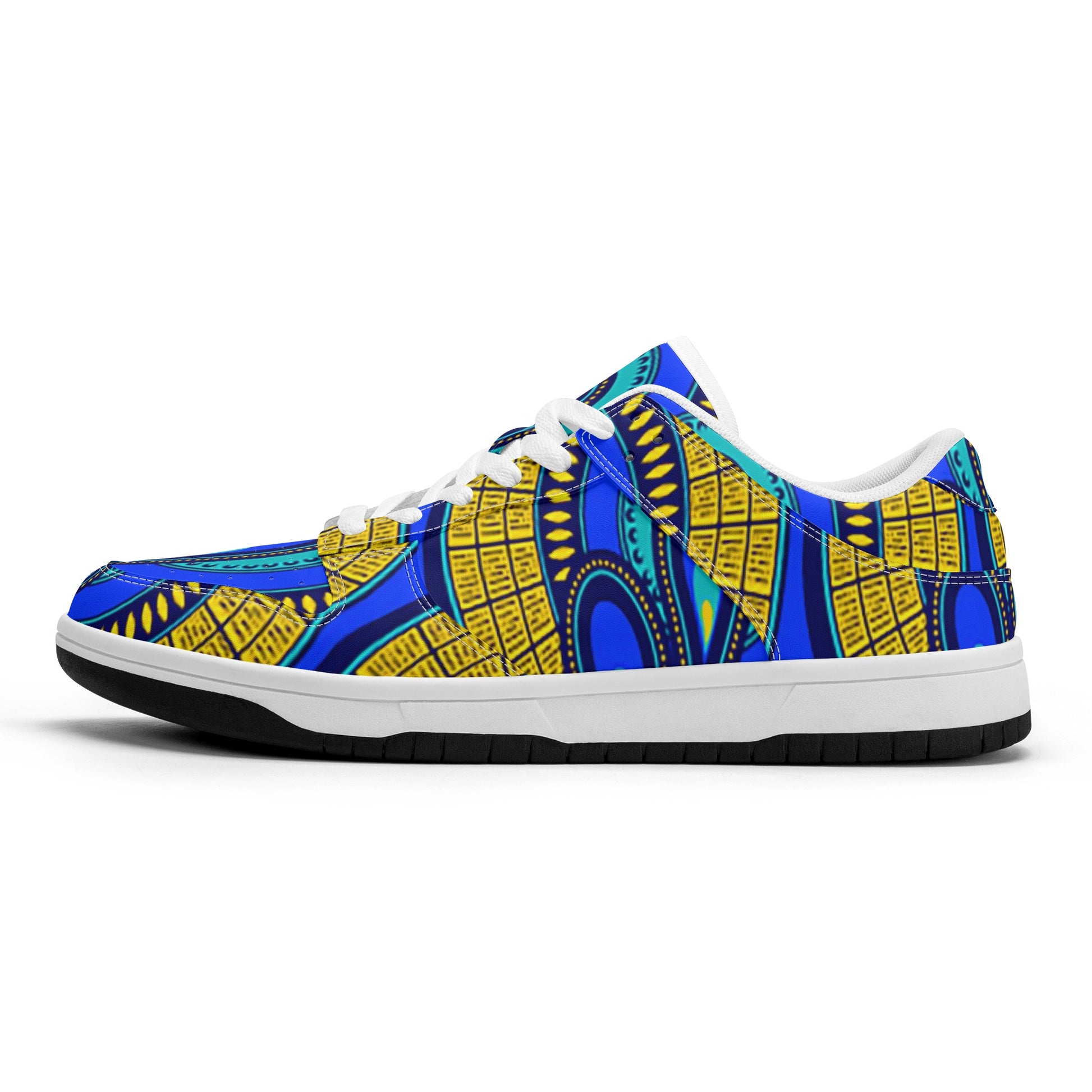 Vivid Azura Blue Spiral - Ethnic-Inspired Pattern Mens Dunk Stylish Low Top Leather Sneakers - D'Sare